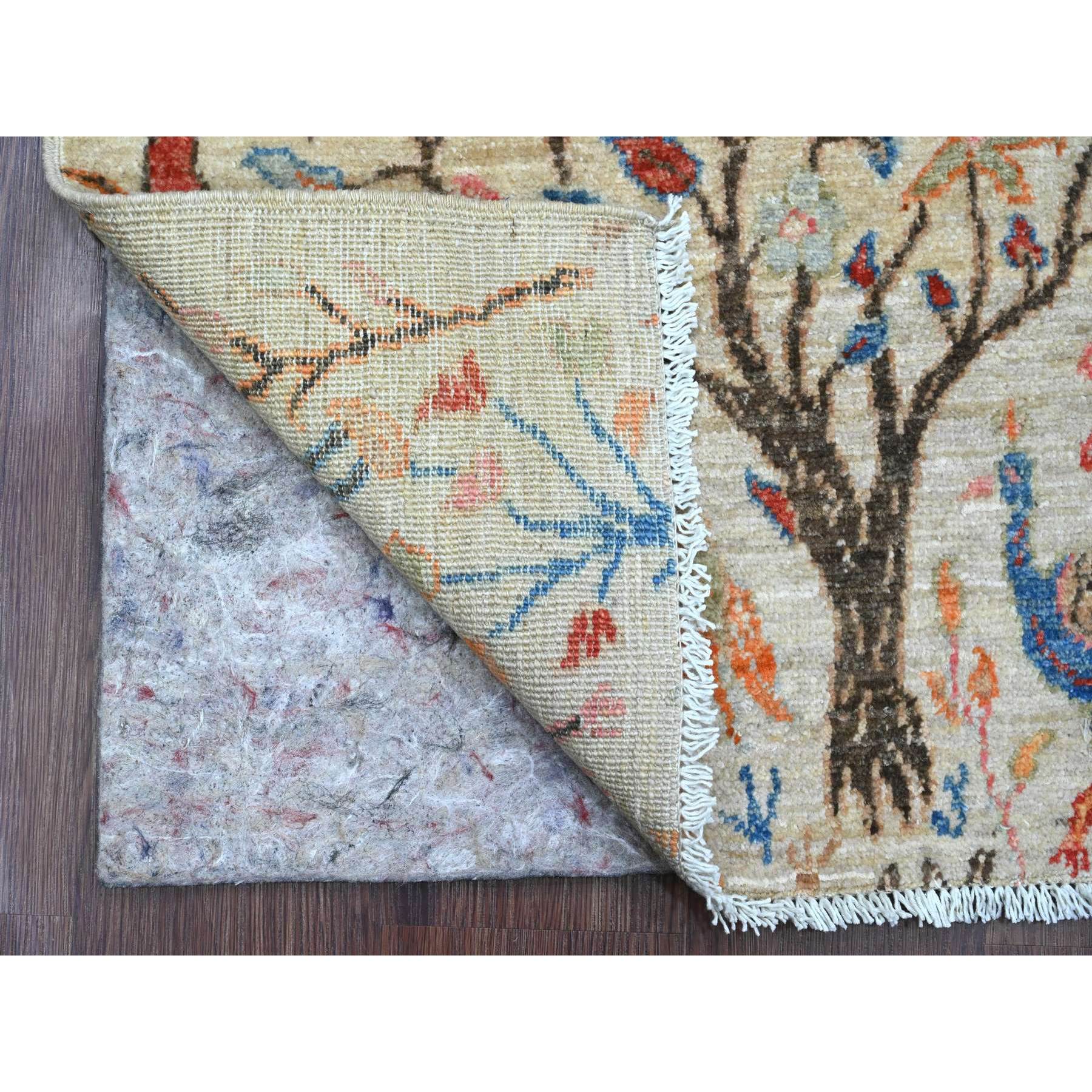 2'x3' Linen White, Afghan Peshawar with Birds of Paradise Design, Hand Knotted, Soft Wool, Natural Dyes, Mat, Sample, Oriental Rug Sh20055