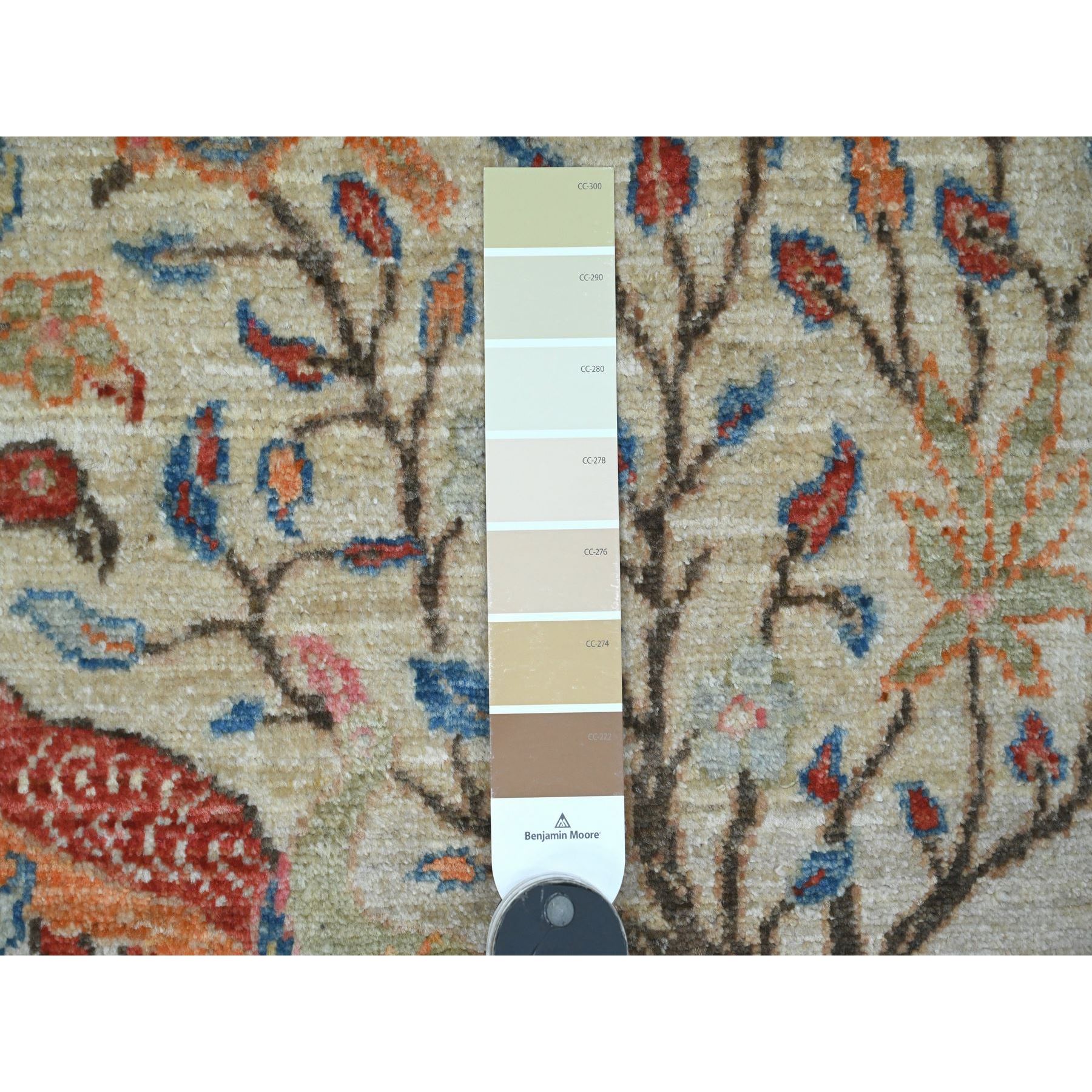 2'x3' Linen White, Afghan Peshawar with Birds of Paradise Design, Hand Knotted, Soft Wool, Natural Dyes, Mat, Sample, Oriental Rug Sh20055