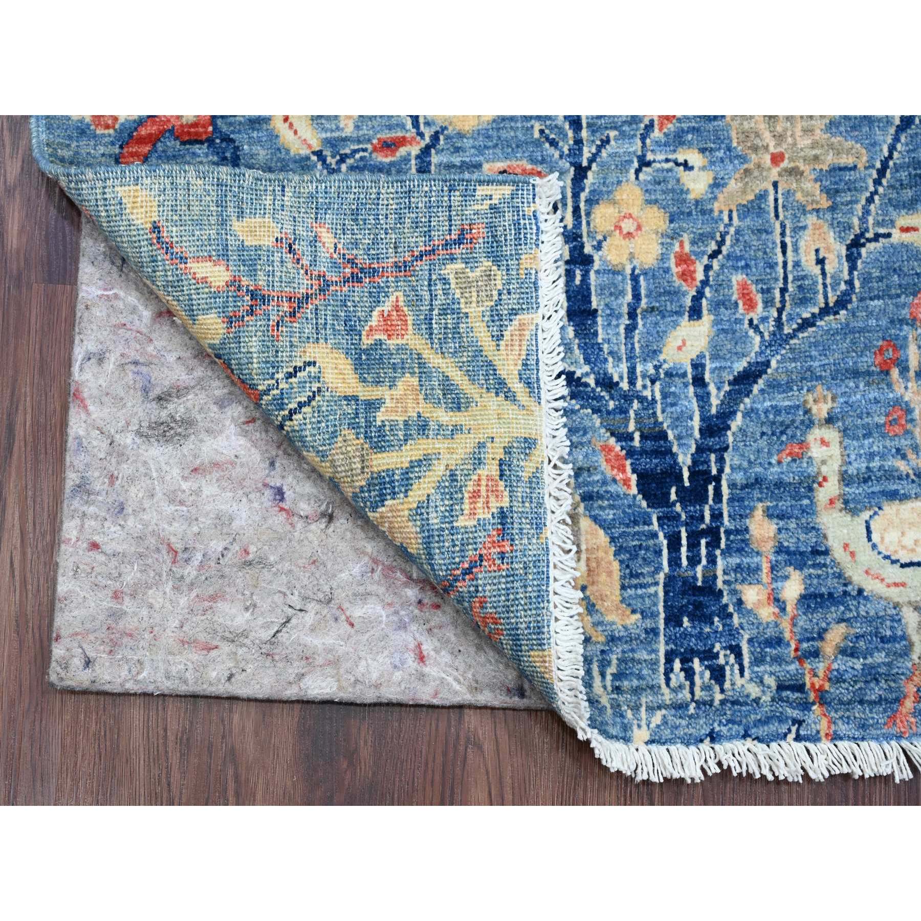 2'1"x2'10" Bayern Blue, Hand Knotted, Afghan Peshawar with Birds of Paradise Design, Natural Dyes, 100% Wool, Mat, Sample, Oriental Rug Sh20056