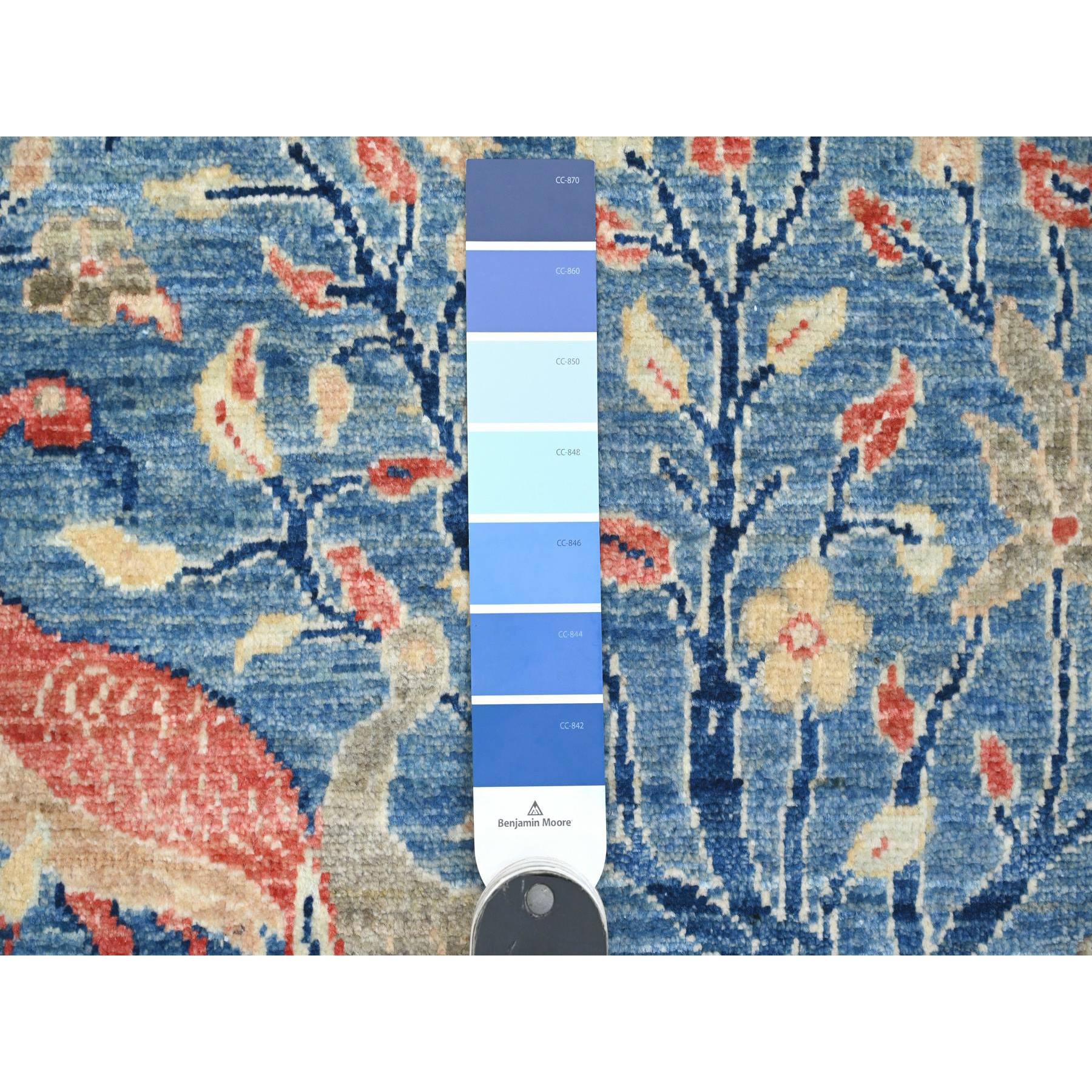 2'1"x2'10" Bayern Blue, Hand Knotted, Afghan Peshawar with Birds of Paradise Design, Natural Dyes, 100% Wool, Mat, Sample, Oriental Rug Sh20056