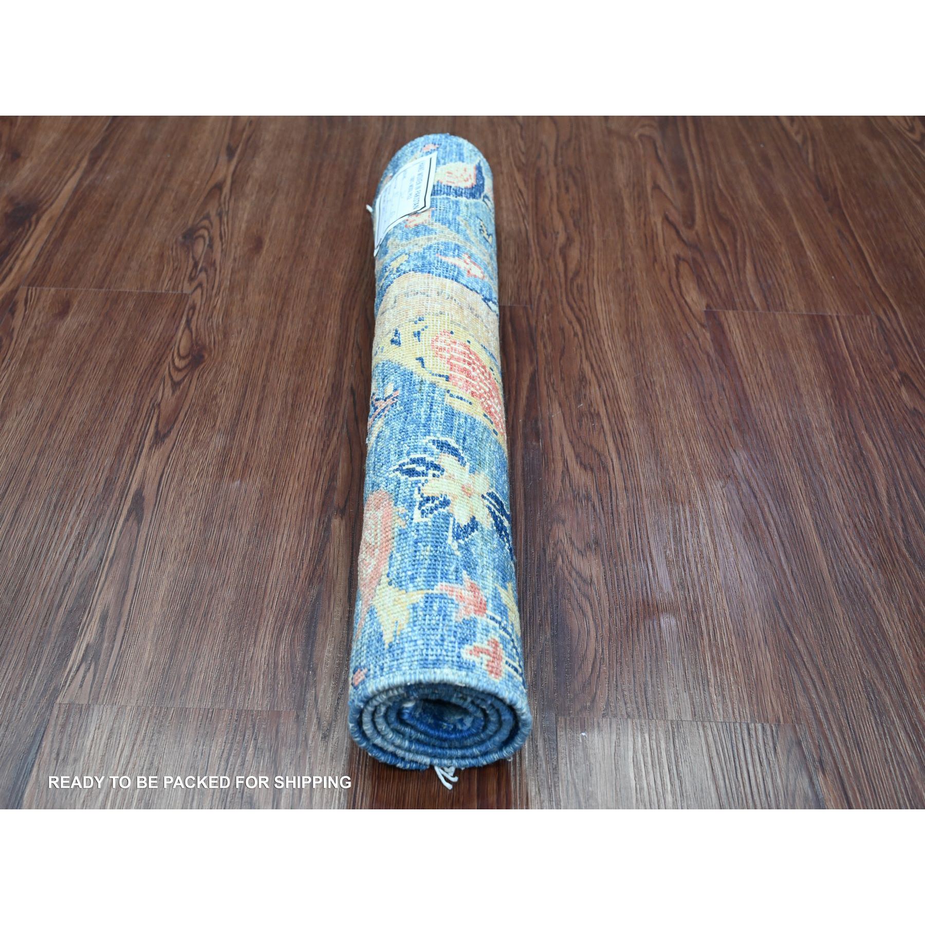 2'1"x2'10" Bayern Blue, Hand Knotted, Afghan Peshawar with Birds of Paradise Design, Natural Dyes, 100% Wool, Mat, Sample, Oriental Rug Sh20056
