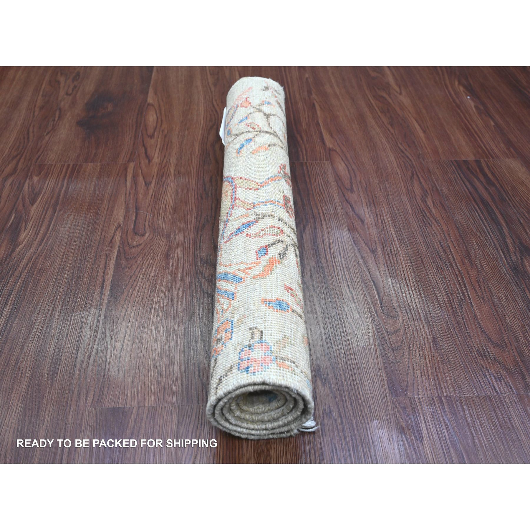 2'x2'10" Oyster White, Hand Knotted, Afghan Peshawar with Birds of Paradise Design, 100% Wool, Veggie Dyes, Sample, Mat, Oriental Rug Sh20057