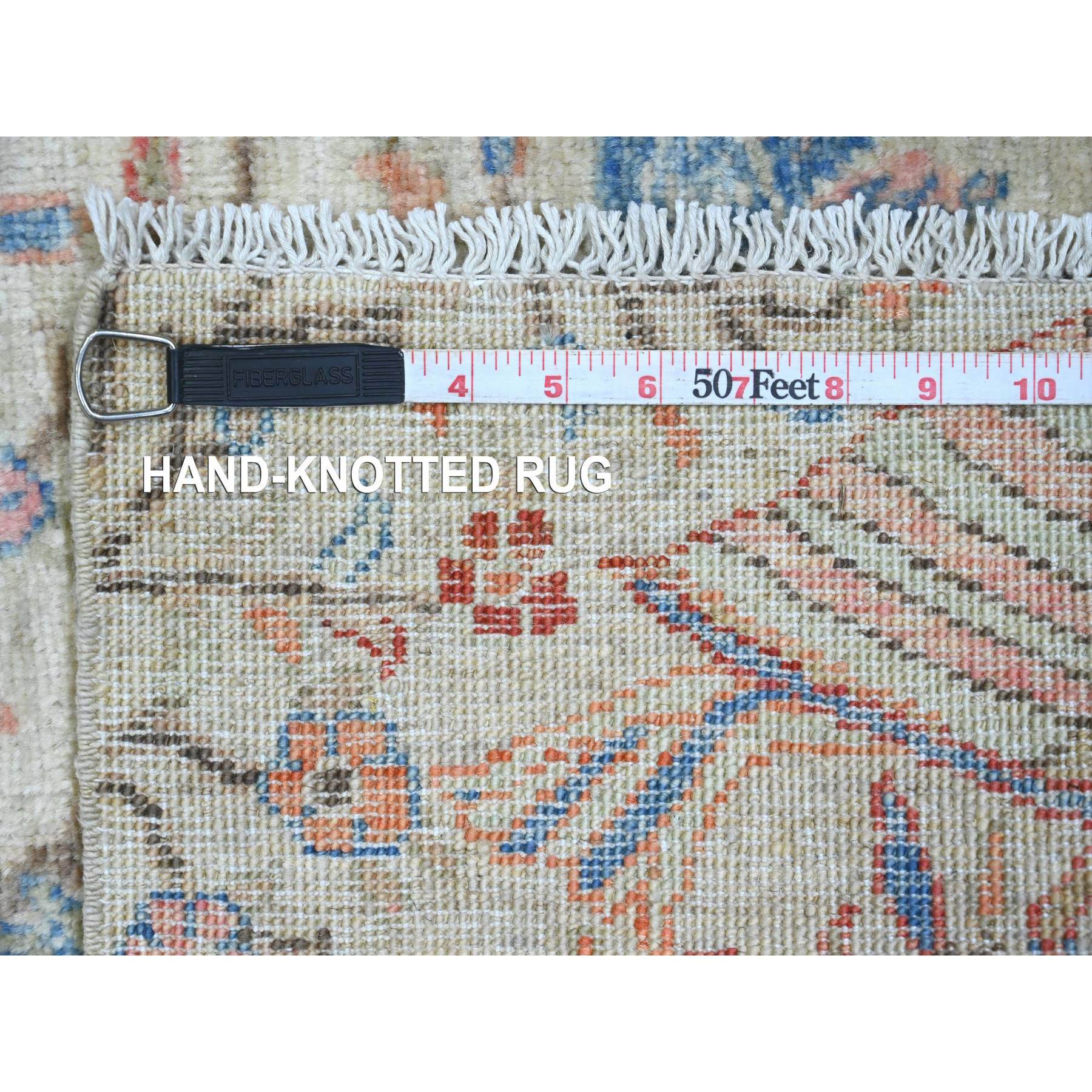 2'x2'10" Oyster White, Hand Knotted, Afghan Peshawar with Birds of Paradise Design, 100% Wool, Veggie Dyes, Sample, Mat, Oriental Rug Sh20057