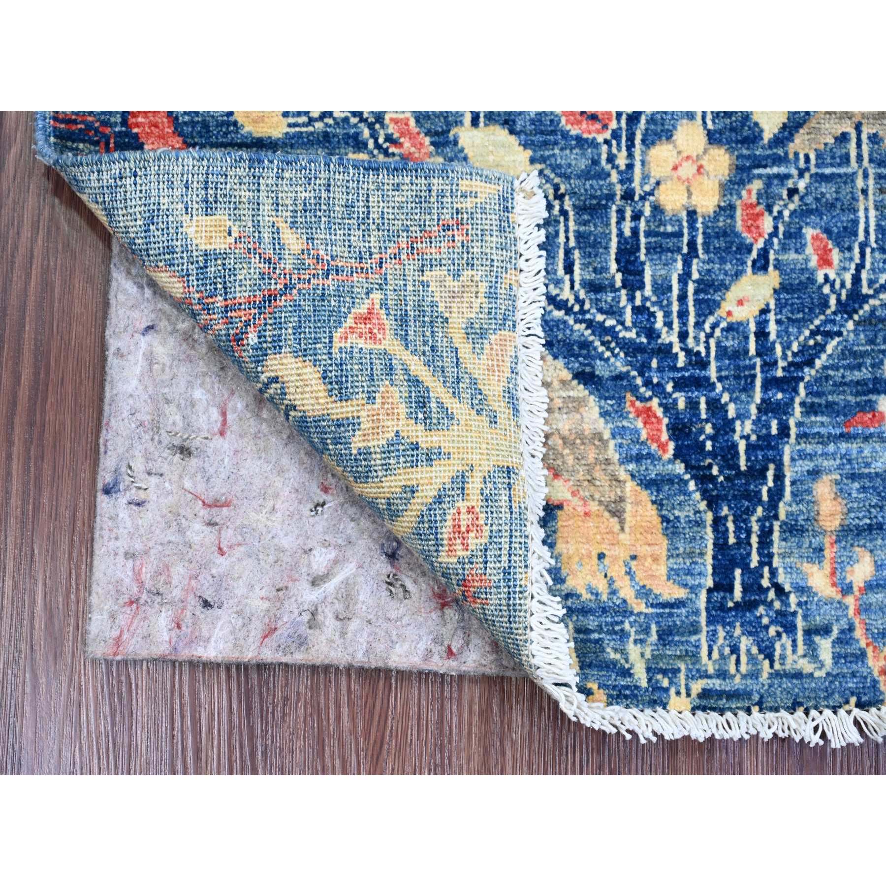 2'x3' Yale Blue, Afghan Peshawar with Birds of Paradise Design, Hand Knotted, Soft and Velvety Wool, Veggie Dyes, Sample, Mat, Oriental Rug Sh20059