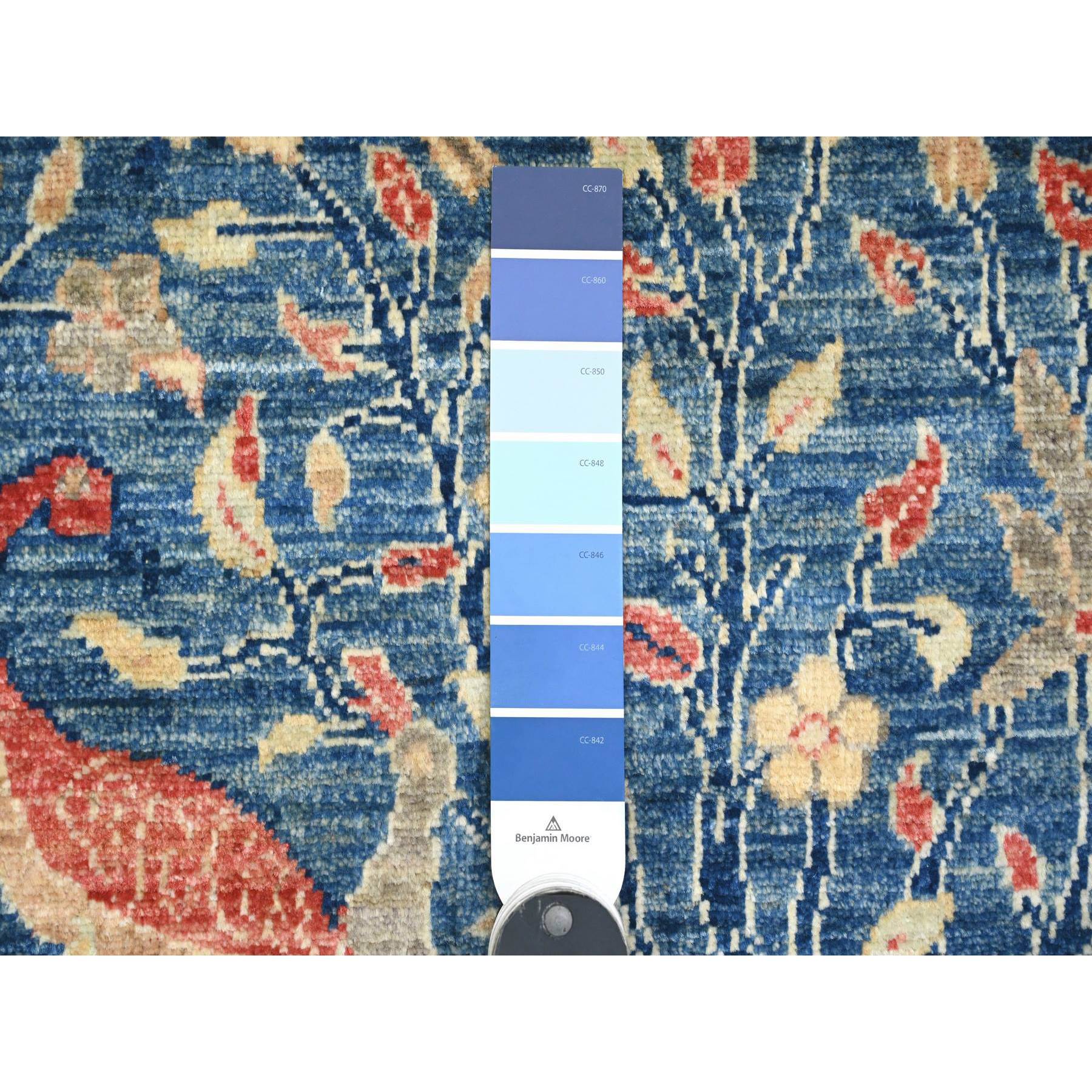 2'x3' Yale Blue, Afghan Peshawar with Birds of Paradise Design, Hand Knotted, Soft and Velvety Wool, Veggie Dyes, Sample, Mat, Oriental Rug Sh20059