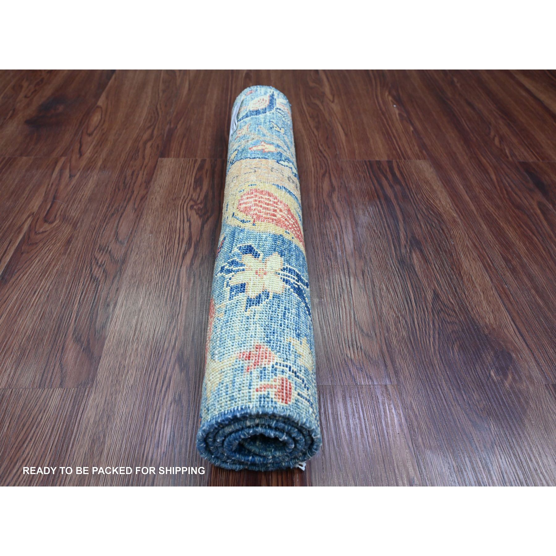 2'x3' Yale Blue, Afghan Peshawar with Birds of Paradise Design, Hand Knotted, Soft and Velvety Wool, Veggie Dyes, Sample, Mat, Oriental Rug Sh20059