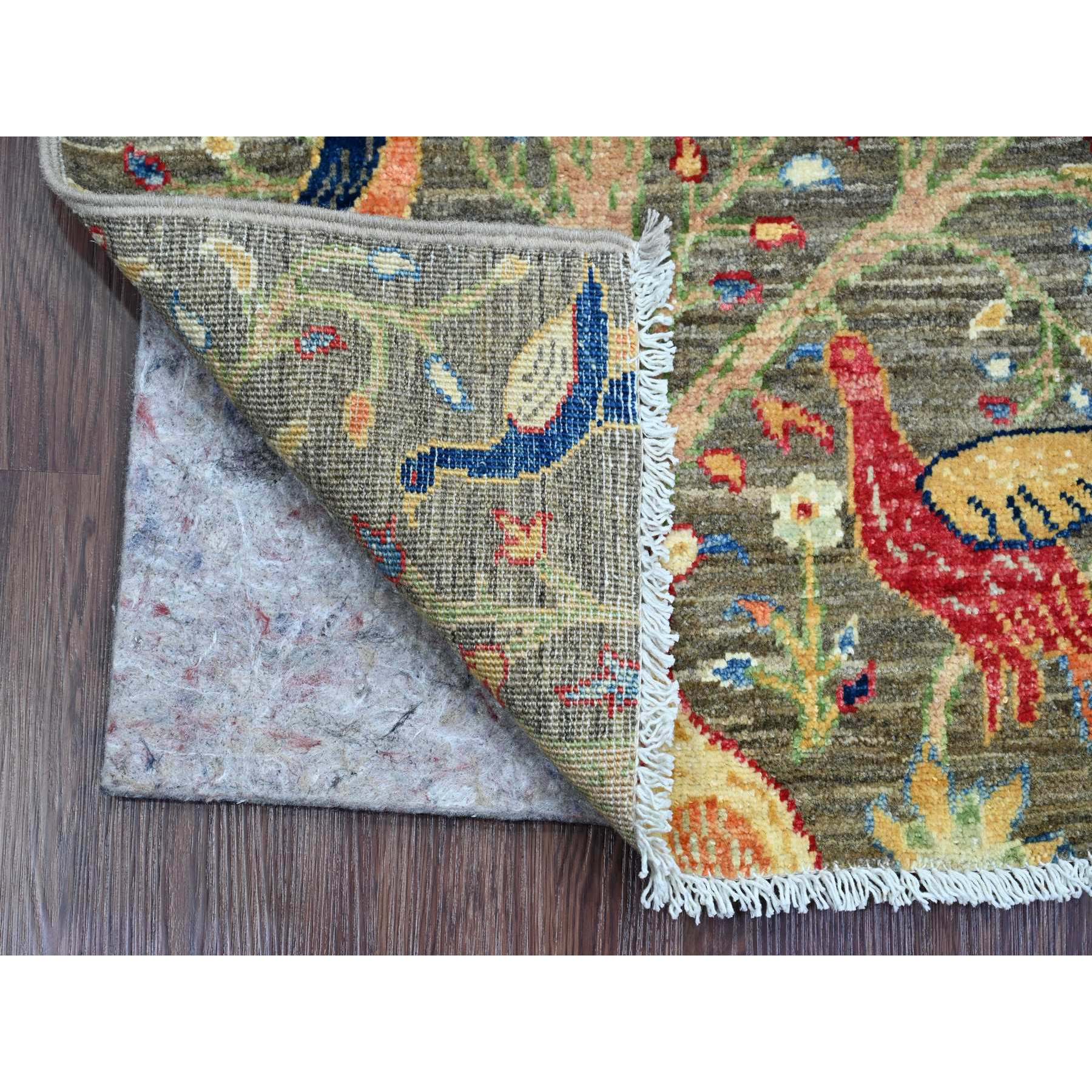 2'x3' Nickel Gray, Hand Knotted, Afghan Peshawar with Birds of Paradise Design, Soft and Shiny Wool, Vegetable Dyes, Mat, Sample, Oriental Rug Sh20061