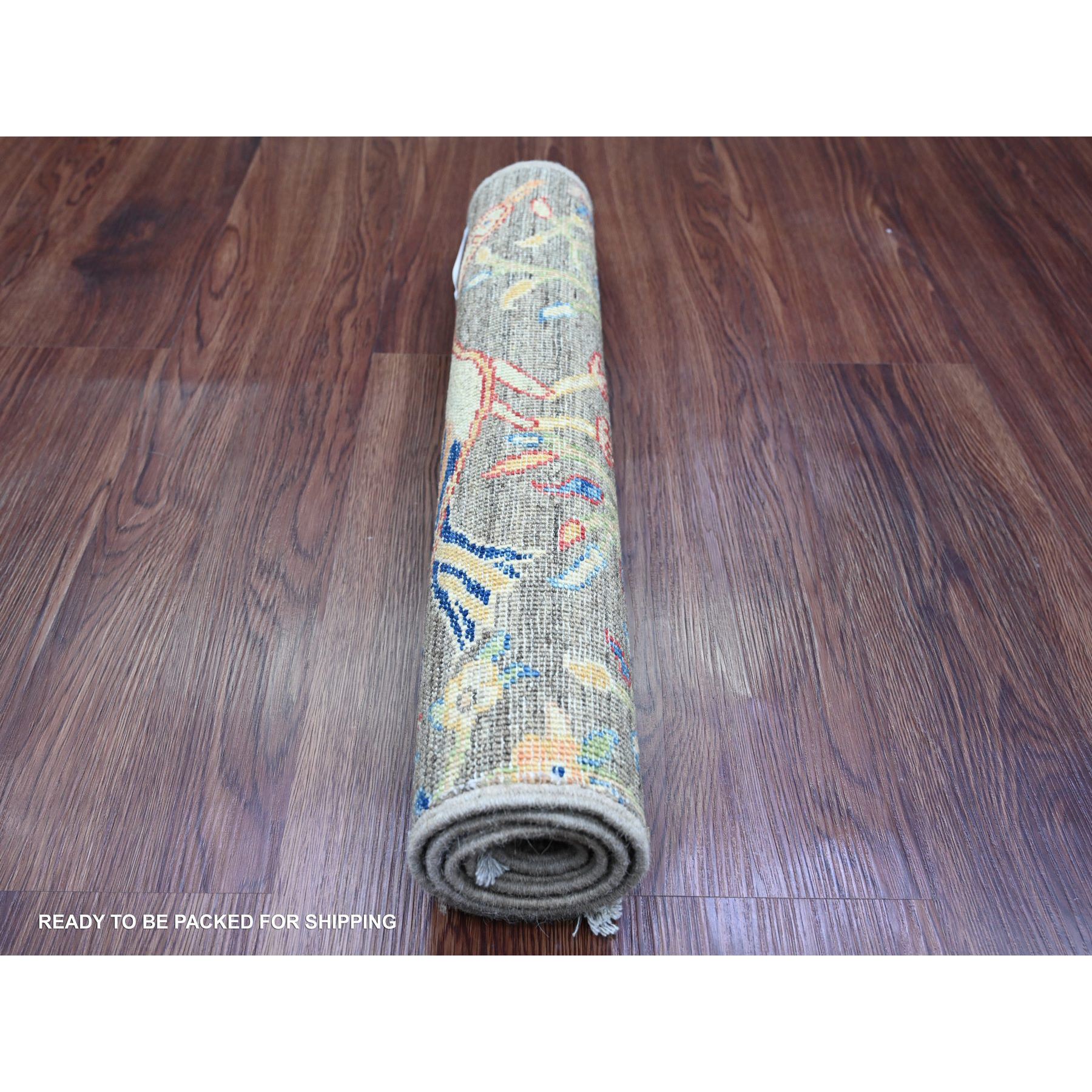 2'x3' Nickel Gray, Hand Knotted, Afghan Peshawar with Birds of Paradise Design, Soft and Shiny Wool, Vegetable Dyes, Mat, Sample, Oriental Rug Sh20061