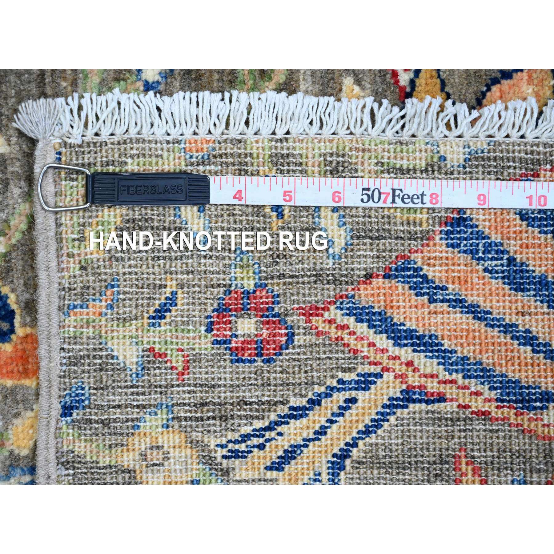 2'x3' Nickel Gray, Hand Knotted, Afghan Peshawar with Birds of Paradise Design, Soft and Shiny Wool, Vegetable Dyes, Mat, Sample, Oriental Rug Sh20061