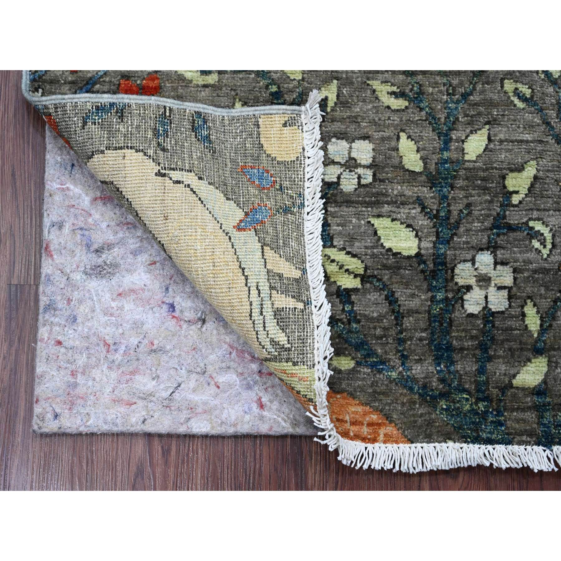 2'6"x5'9" Dim Gray, Afghan Peshawar, Birds of Paradise Design, Soft and Shiny Wool, Hand Knotted, Vegetable Dyes, Short Runner, Oriental Rug Sh20062