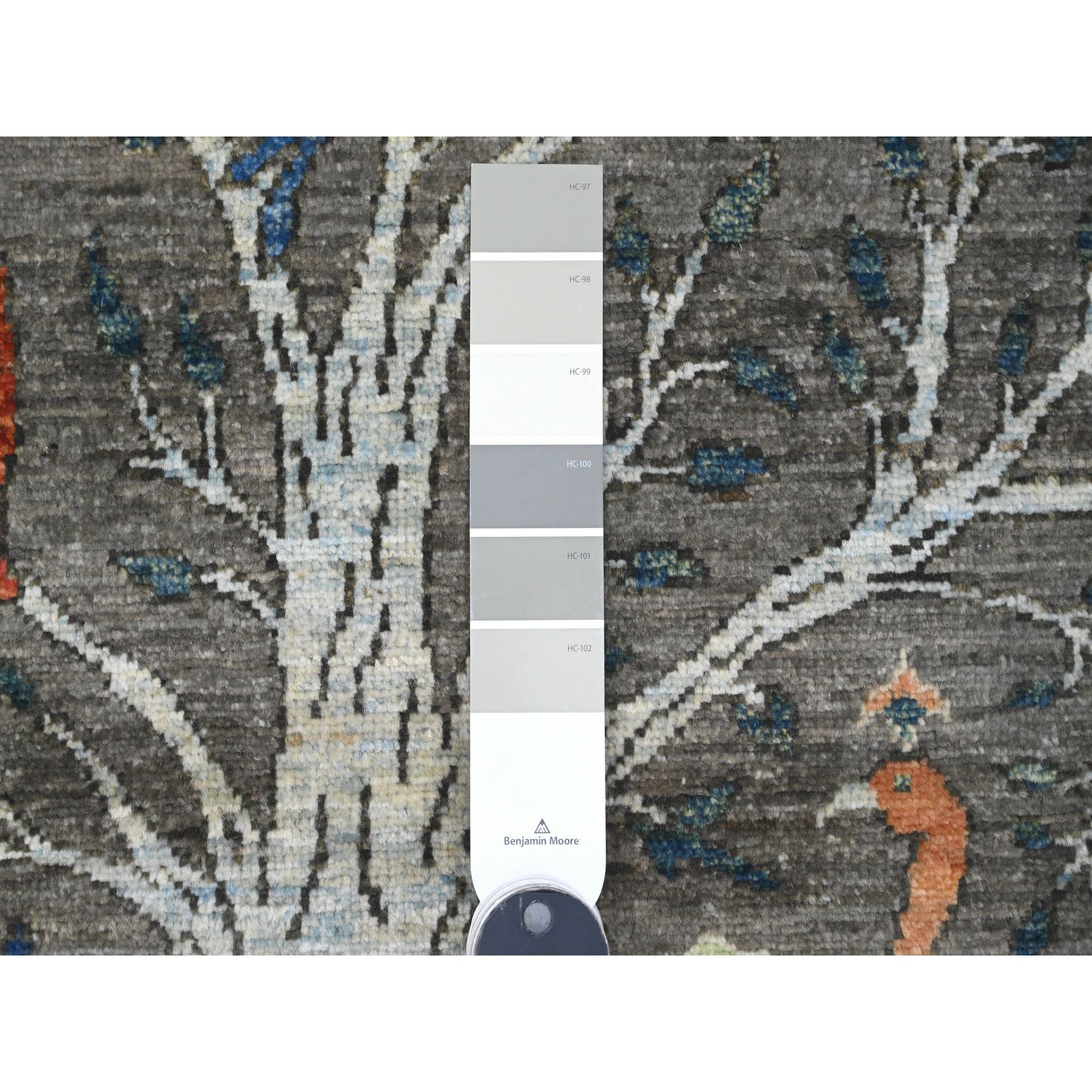 2'6"x5'9" Dim Gray, Afghan Peshawar, Birds of Paradise Design, Soft and Shiny Wool, Hand Knotted, Vegetable Dyes, Short Runner, Oriental Rug Sh20062