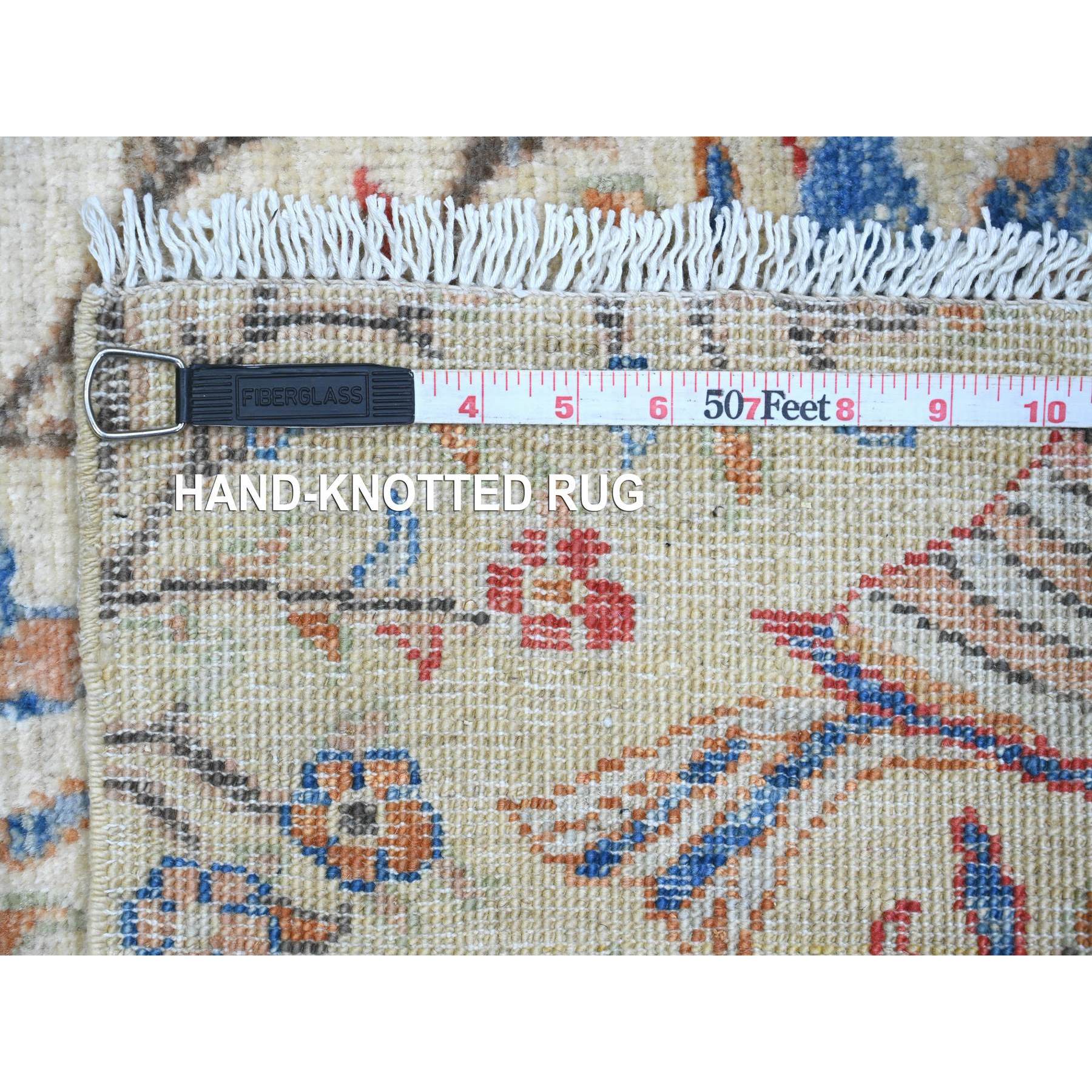 2'x2'10" Parchment White, Sample, Hand Knotted, Afghan Peshawar with Birds of Paradise Design, Soft Wool, Natural Dyes, Mat, Oriental Rug Sh20064