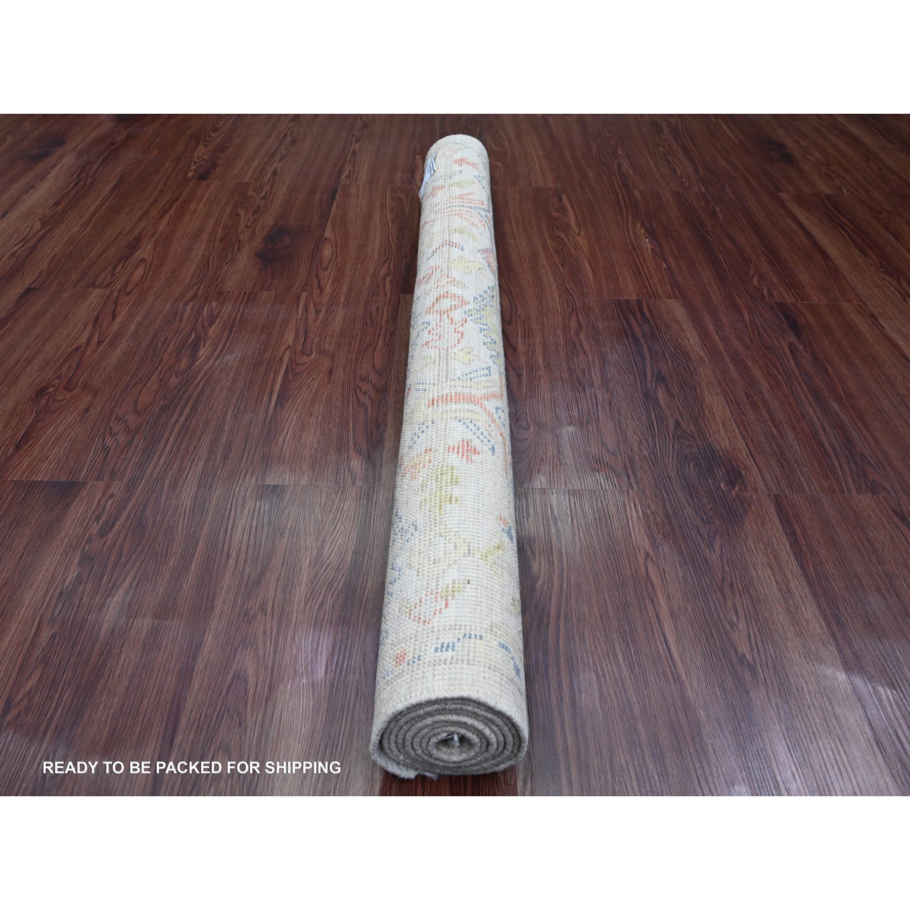 4'x6' Oyster Gray, Hand Knotted, Afghan Angora Oushak with Serrated Leaf Design, Natural Dyes, 100% Wool, Oriental Rug Sh20066