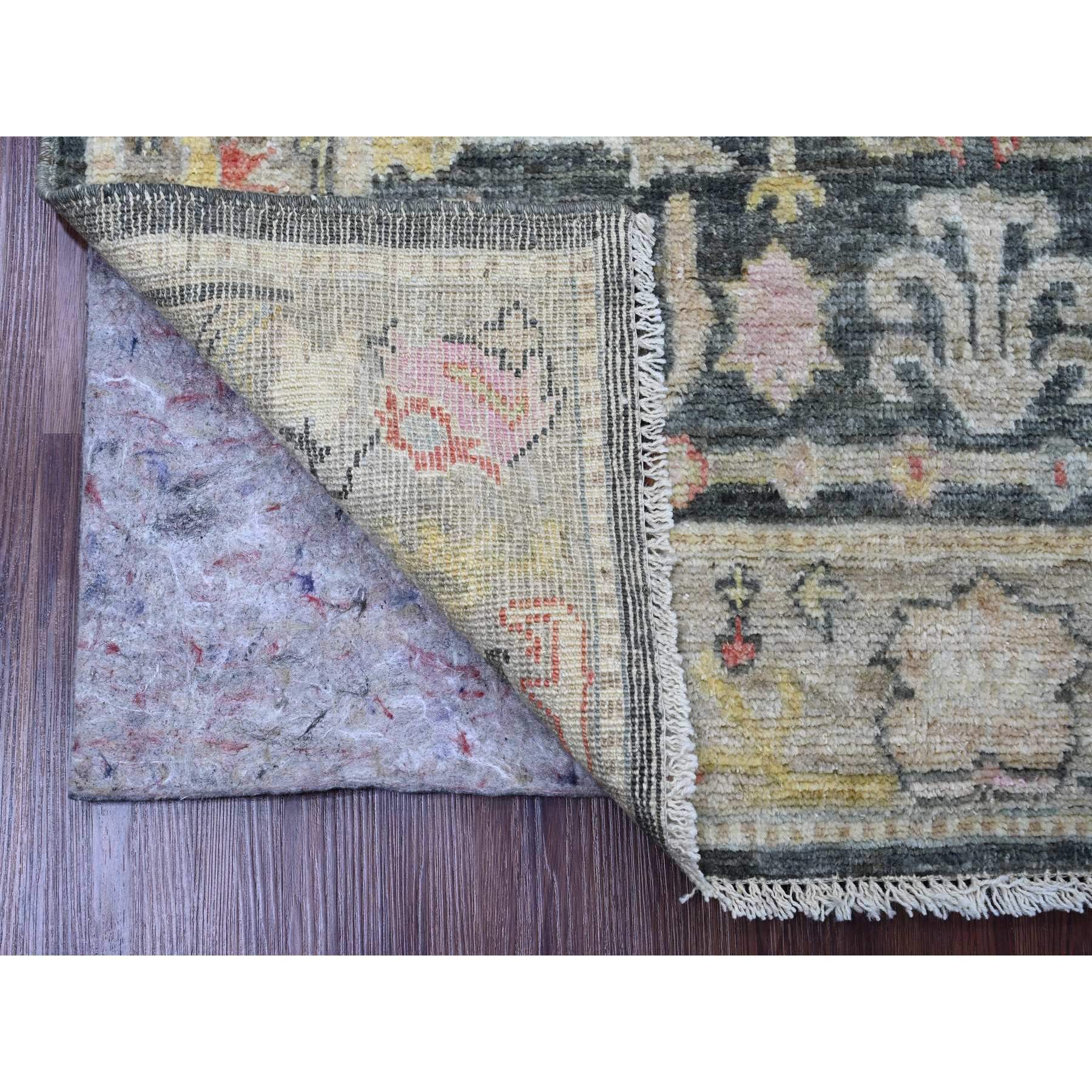 4'x5'9" Anchor Gray, Afghan Angora Oushak with Colorful Leaf Design, Hand Knotted, Natural Dyes, 100% Wool, Oriental Rug Sh20067