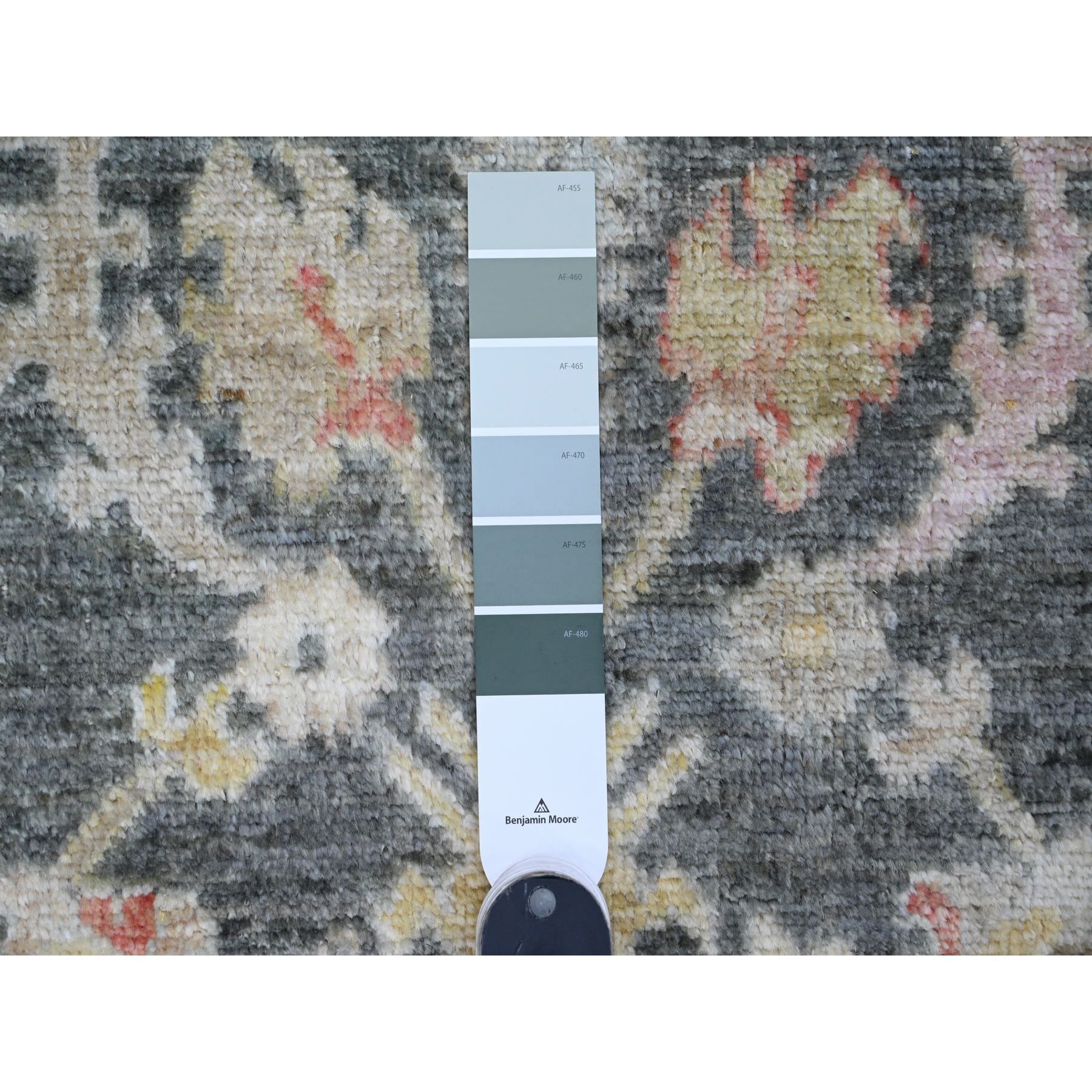4'x5'9" Anchor Gray, Afghan Angora Oushak with Colorful Leaf Design, Hand Knotted, Natural Dyes, 100% Wool, Oriental Rug Sh20067
