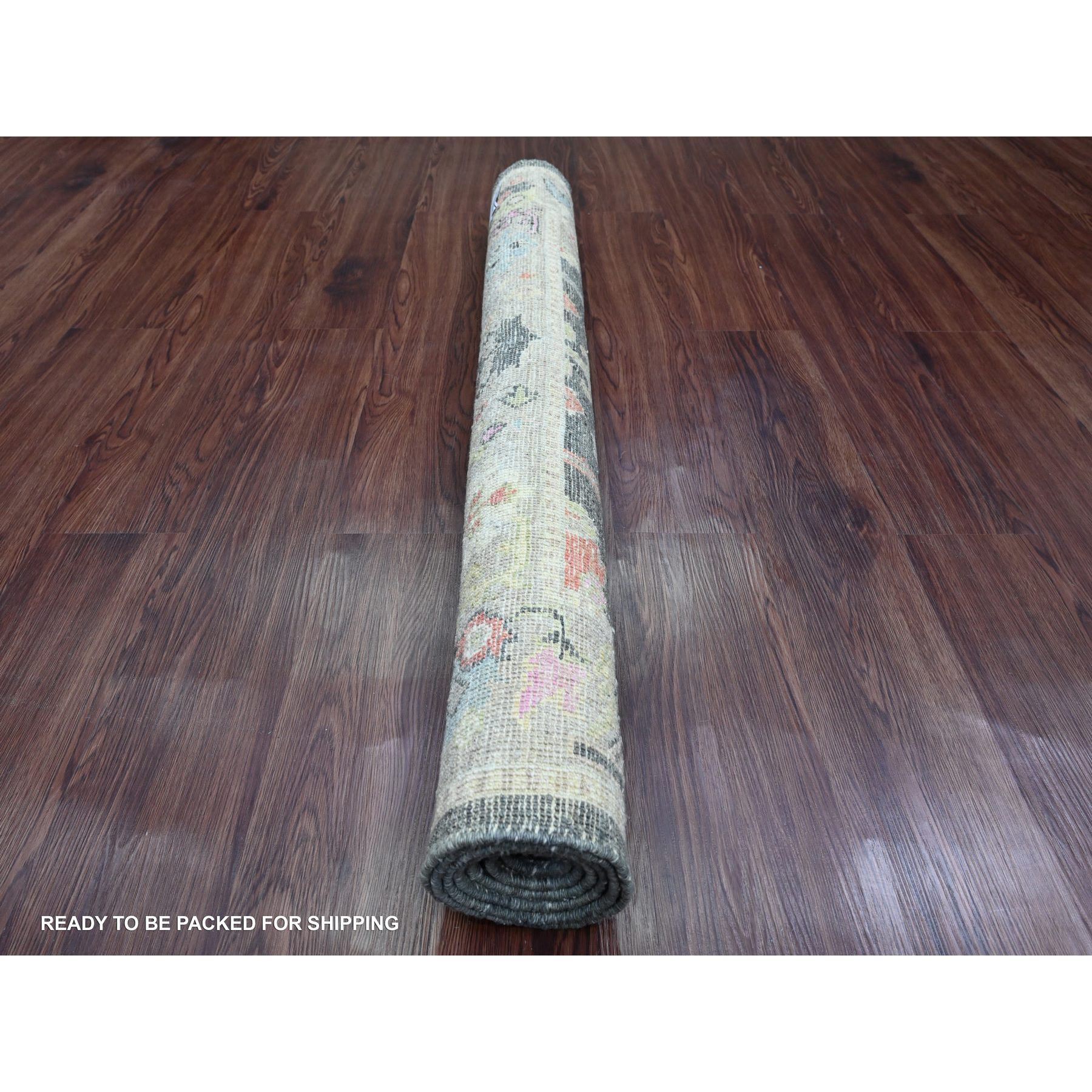 4'x5'9" Anchor Gray, Afghan Angora Oushak with Colorful Leaf Design, Hand Knotted, Natural Dyes, 100% Wool, Oriental Rug Sh20067