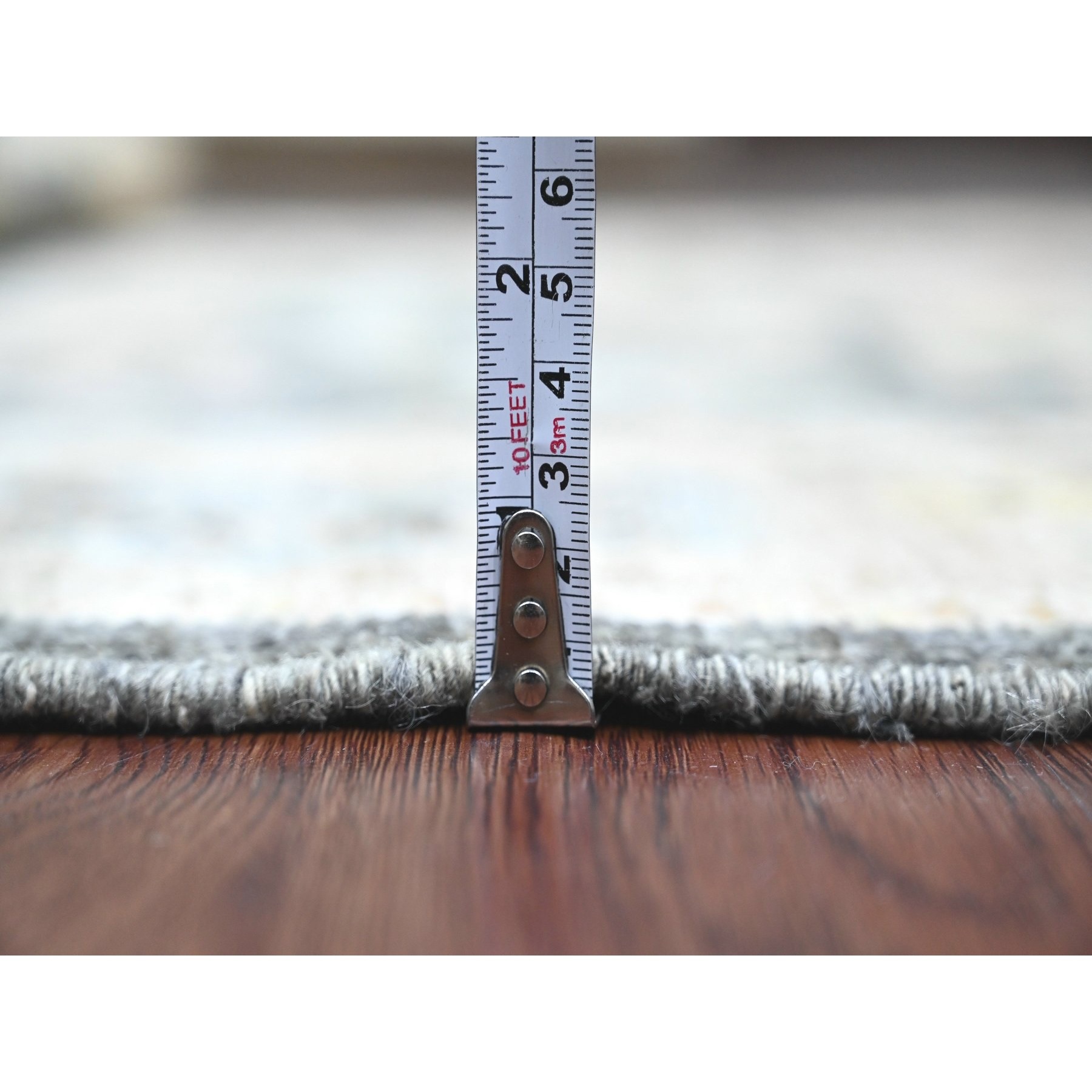 4'x5'9" Anchor Gray, Afghan Angora Oushak with Colorful Leaf Design, Hand Knotted, Natural Dyes, 100% Wool, Oriental Rug Sh20067