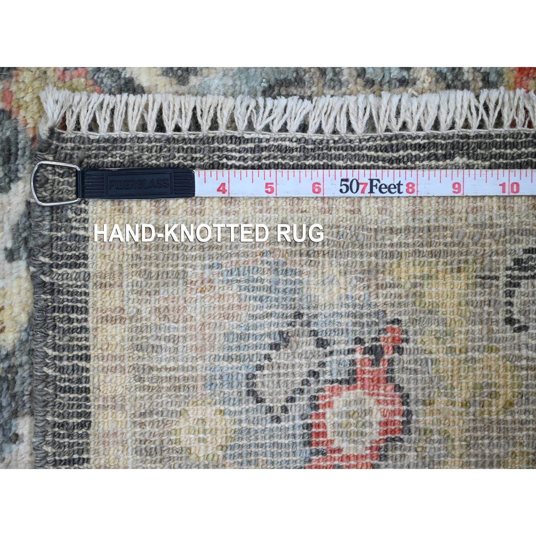 4'x5'9" Anchor Gray, Afghan Angora Oushak with Colorful Leaf Design, Hand Knotted, Natural Dyes, 100% Wool, Oriental Rug Sh20067