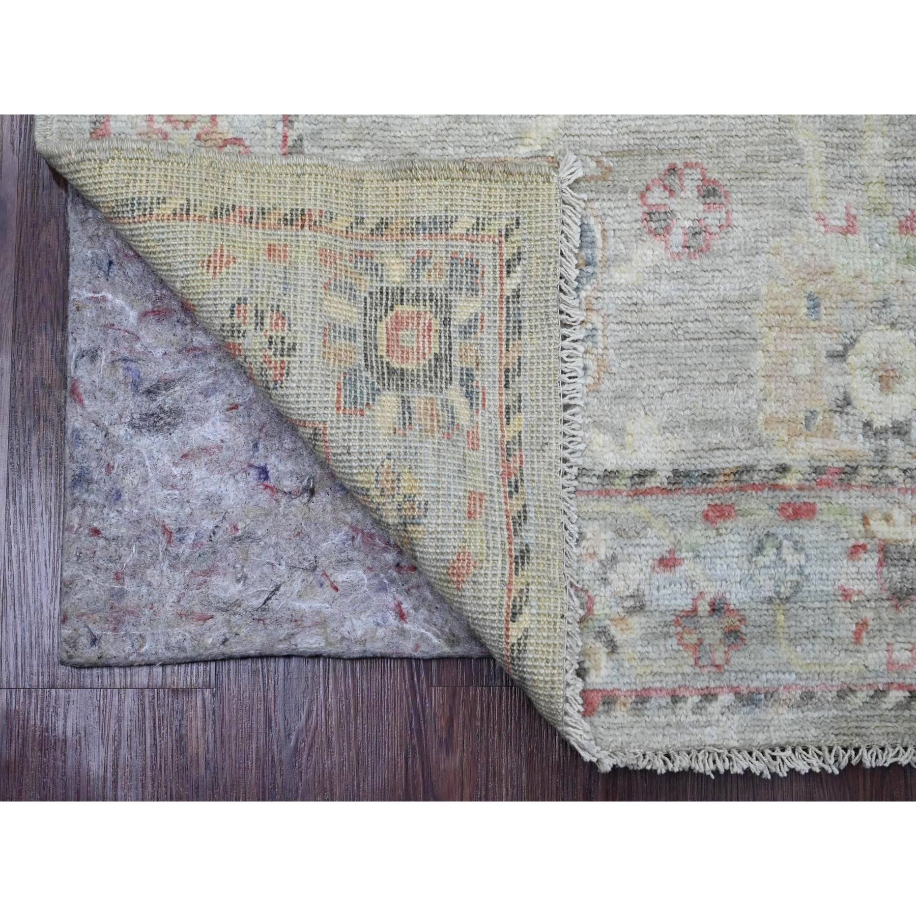 4'2"x9'10" Spanish Gray, Afghan Angora Oushak with All Over Vines Design, Vegetable Dyes, Hand Knotted, Pure Wool, Wide Runner, Oriental Rug Sh20068