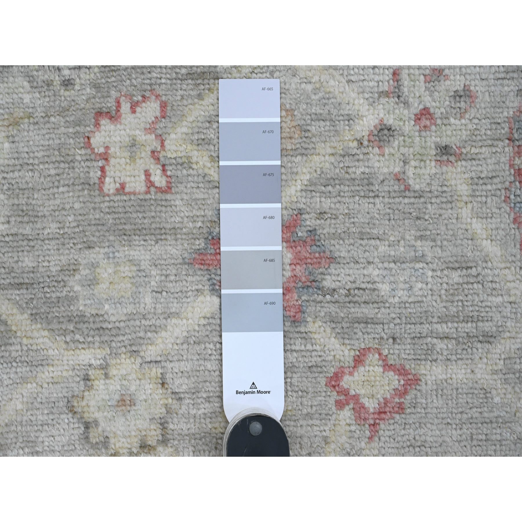 4'2"x9'10" Spanish Gray, Afghan Angora Oushak with All Over Vines Design, Vegetable Dyes, Hand Knotted, Pure Wool, Wide Runner, Oriental Rug Sh20068