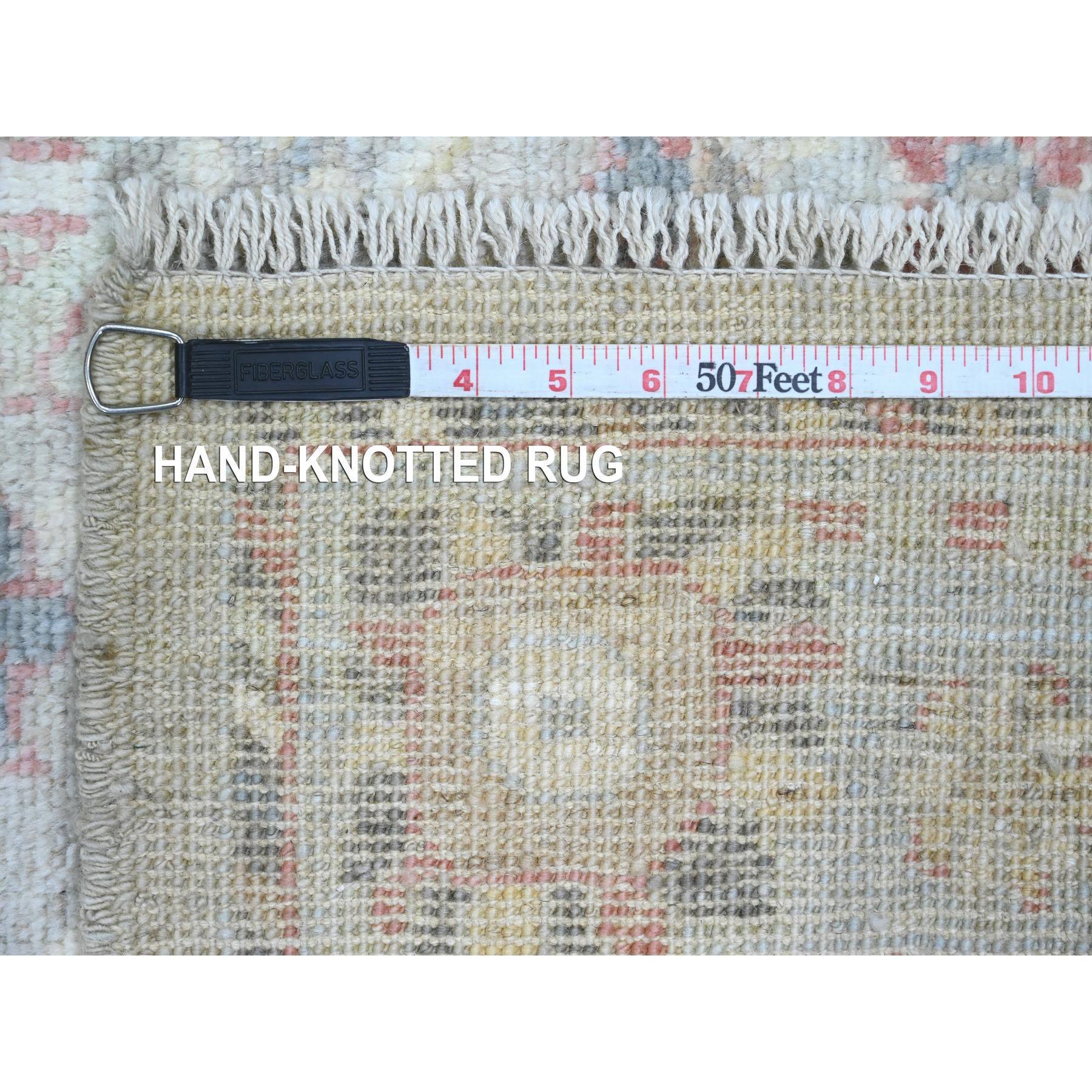 4'2"x9'10" Spanish Gray, Afghan Angora Oushak with All Over Vines Design, Vegetable Dyes, Hand Knotted, Pure Wool, Wide Runner, Oriental Rug Sh20068