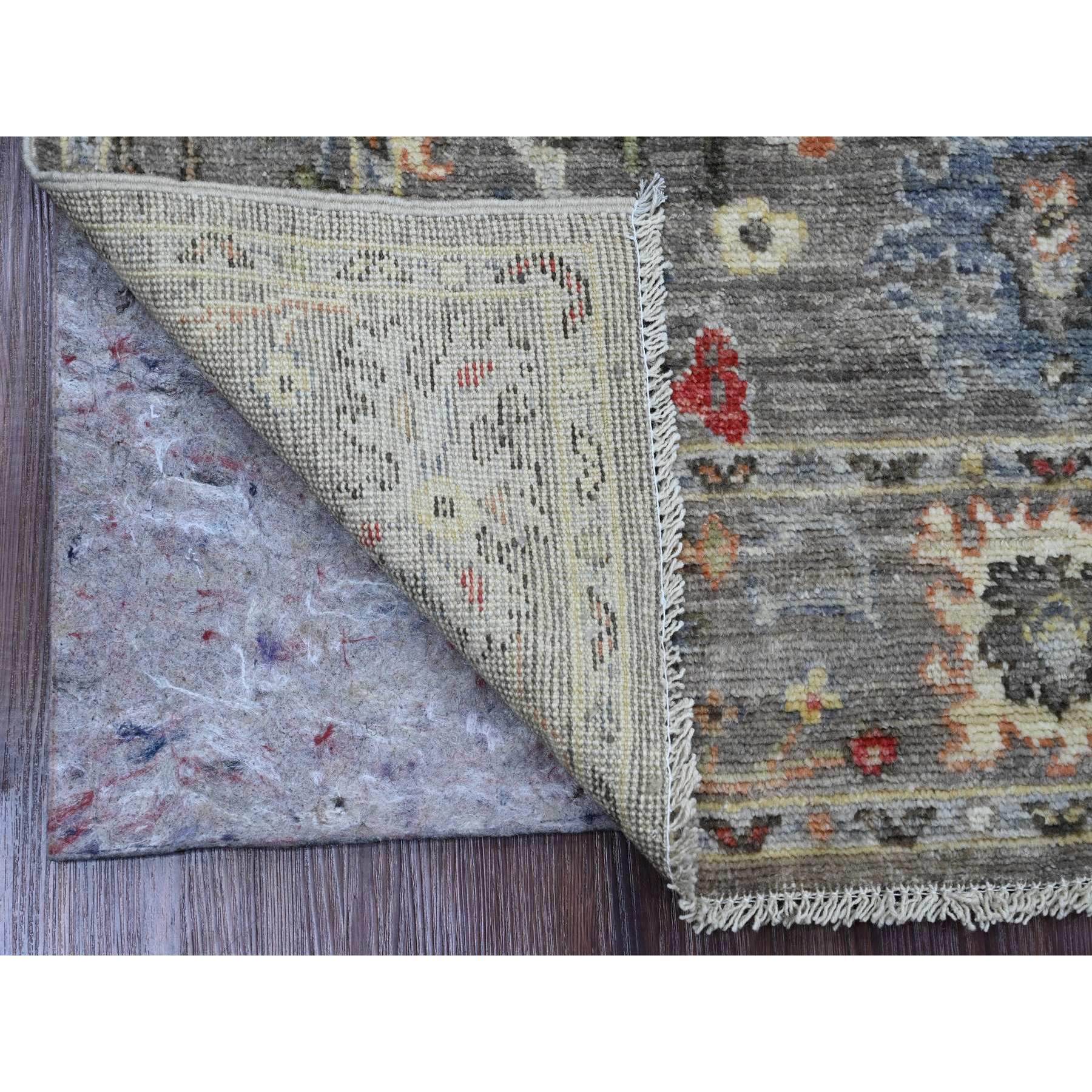 4'x5'10" Stone Gray, Afghan Angora Oushak with Floral Design, Veggie Dyes, Hand Knotted, 100% Wool, Runner, Oriental Rug Sh20070