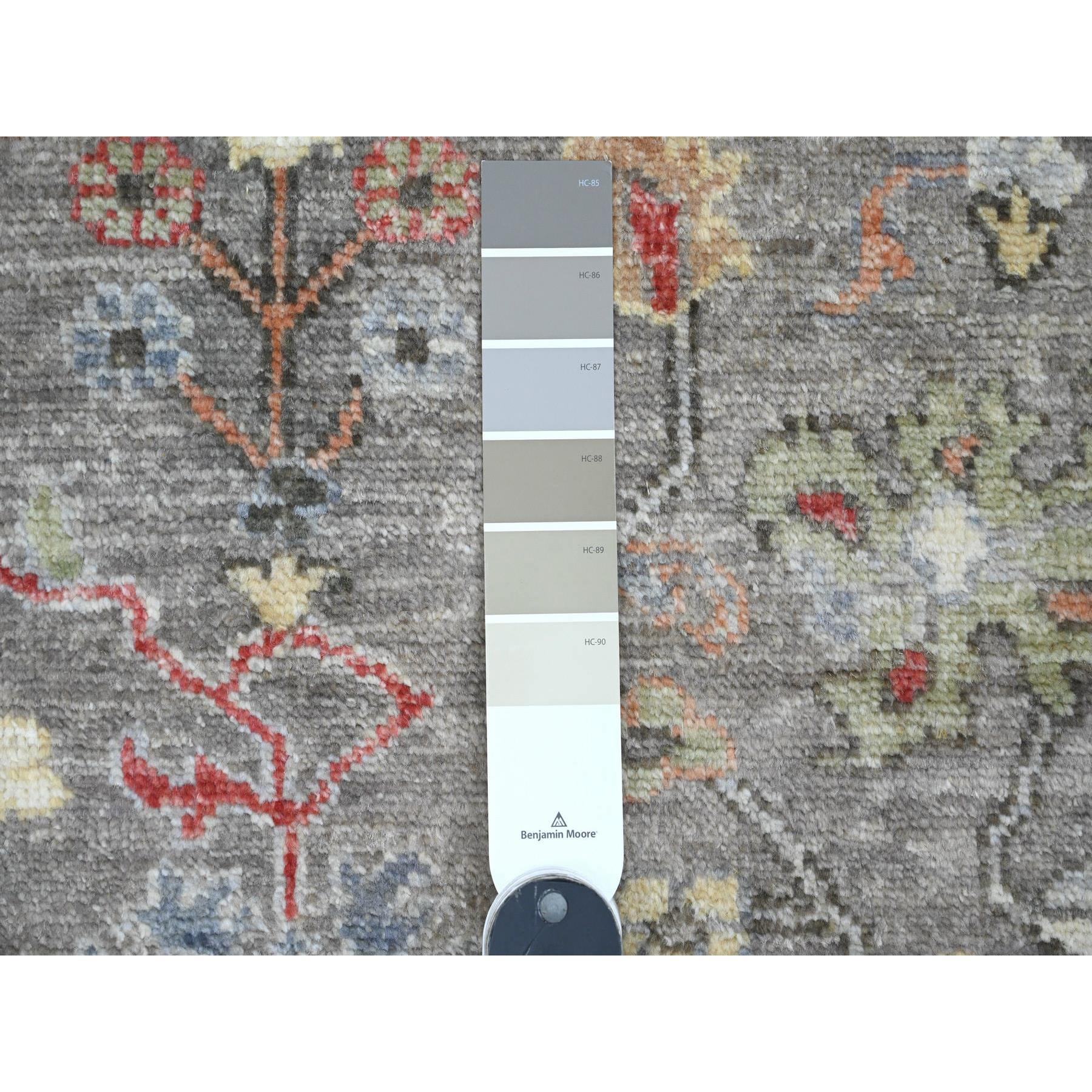 4'x5'10" Stone Gray, Afghan Angora Oushak with Floral Design, Veggie Dyes, Hand Knotted, 100% Wool, Runner, Oriental Rug Sh20070