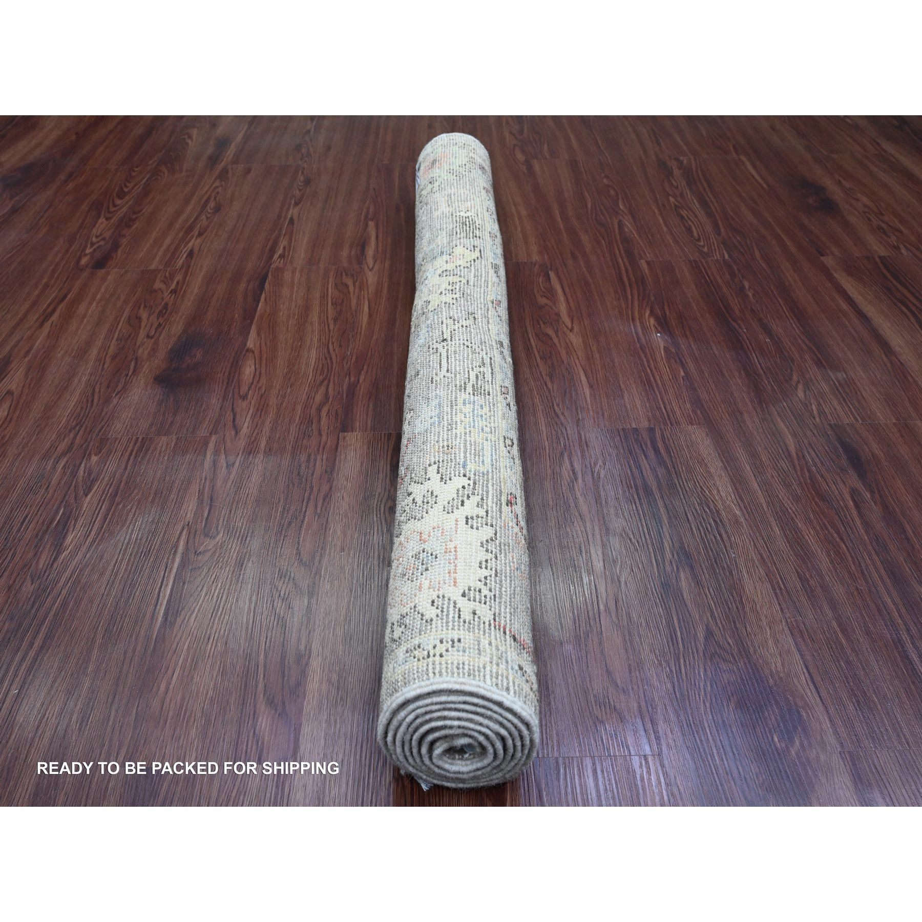 4'x5'10" Stone Gray, Afghan Angora Oushak with Floral Design, Veggie Dyes, Hand Knotted, 100% Wool, Runner, Oriental Rug Sh20070