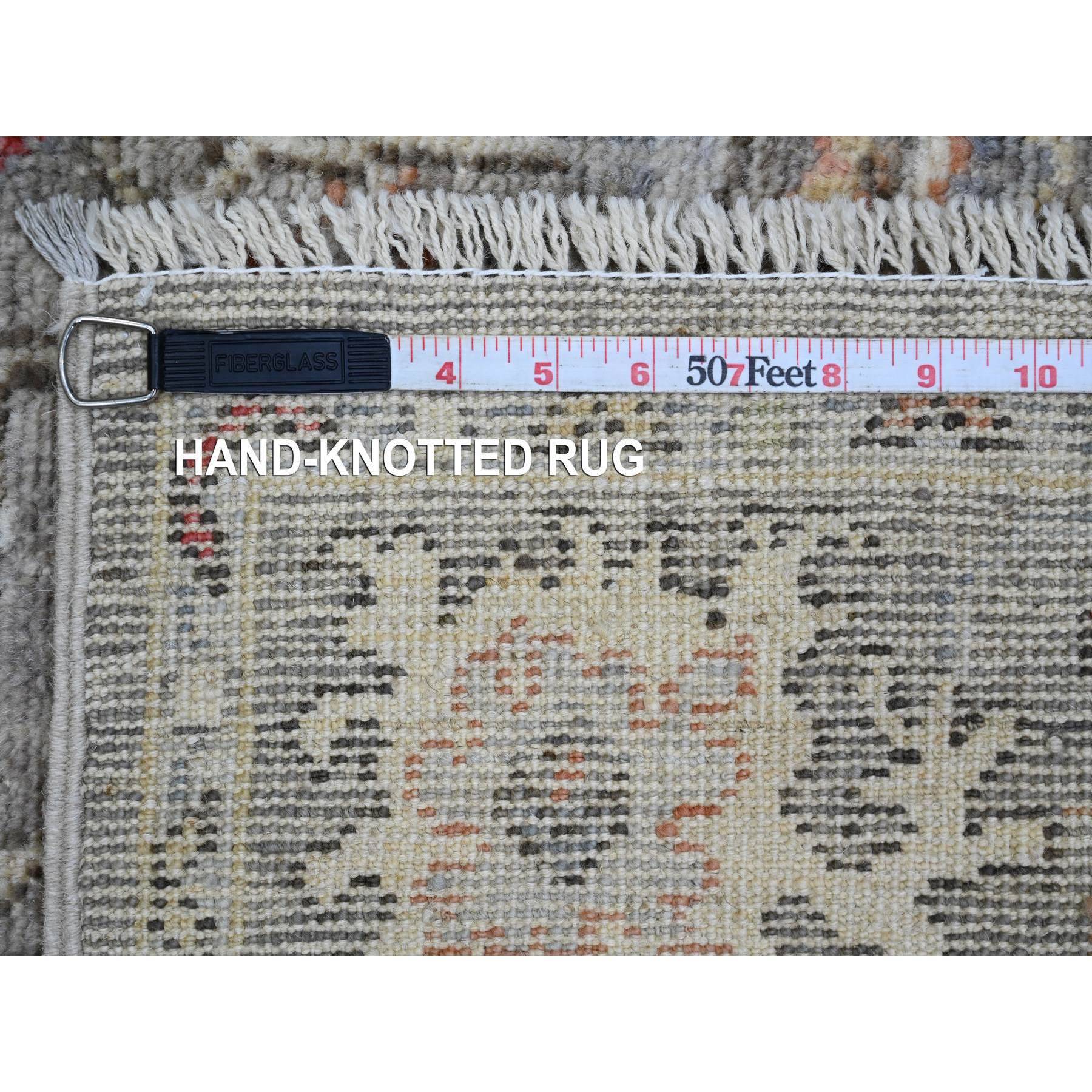 4'x5'10" Stone Gray, Afghan Angora Oushak with Floral Design, Veggie Dyes, Hand Knotted, 100% Wool, Runner, Oriental Rug Sh20070