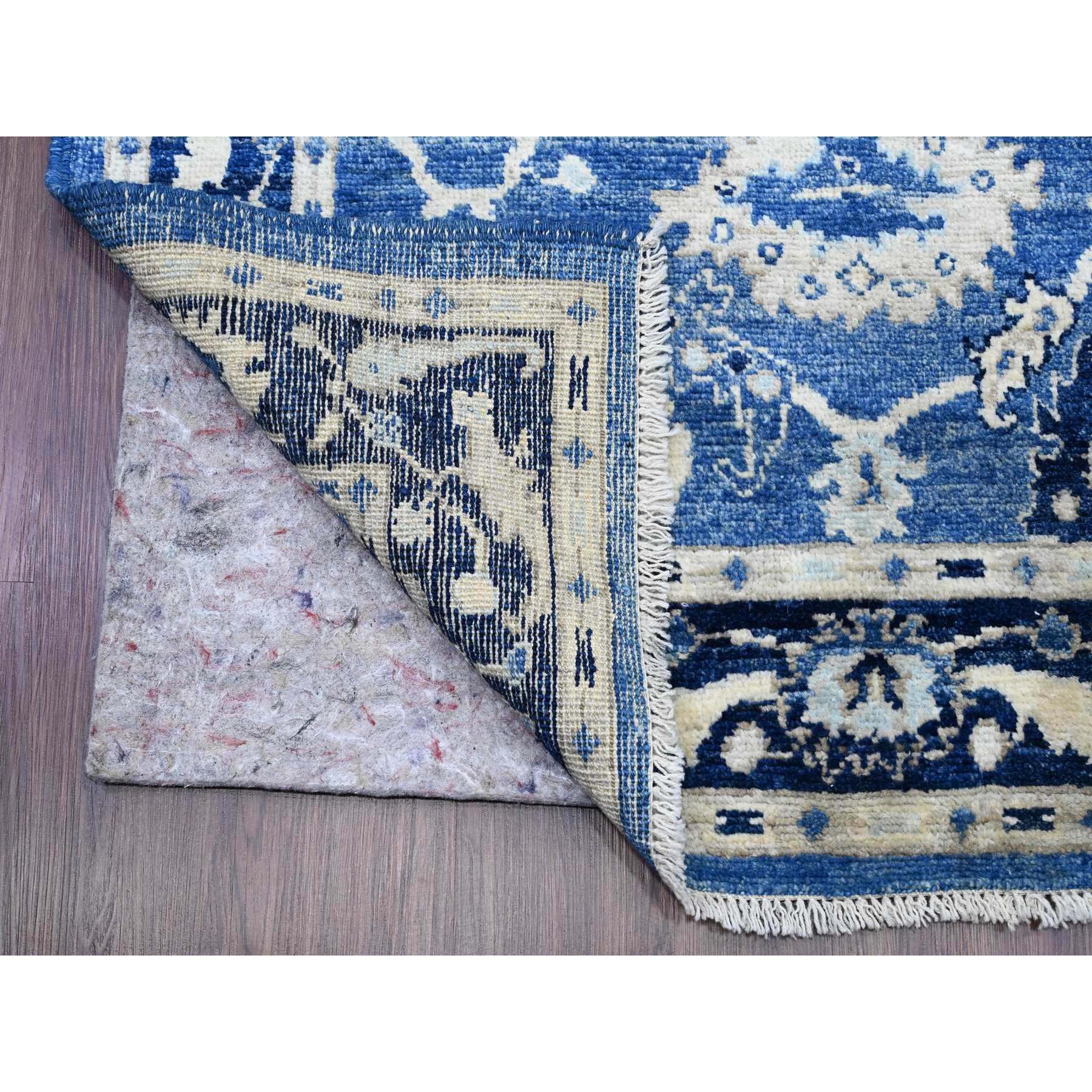 4'x15'7" Imperial Blue, Hand Knotted, Afghan Angora Oushak with All Over Leaf Design, Vegetable Dyes, 100% Wool, Wide Runner, Oriental Rug Sh20071