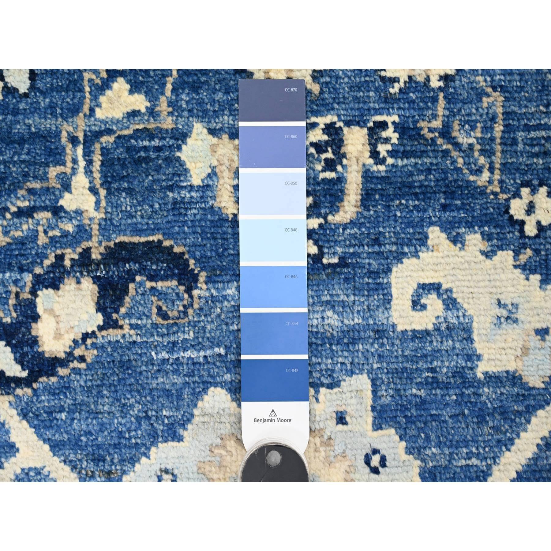 4'x15'7" Imperial Blue, Hand Knotted, Afghan Angora Oushak with All Over Leaf Design, Vegetable Dyes, 100% Wool, Wide Runner, Oriental Rug Sh20071