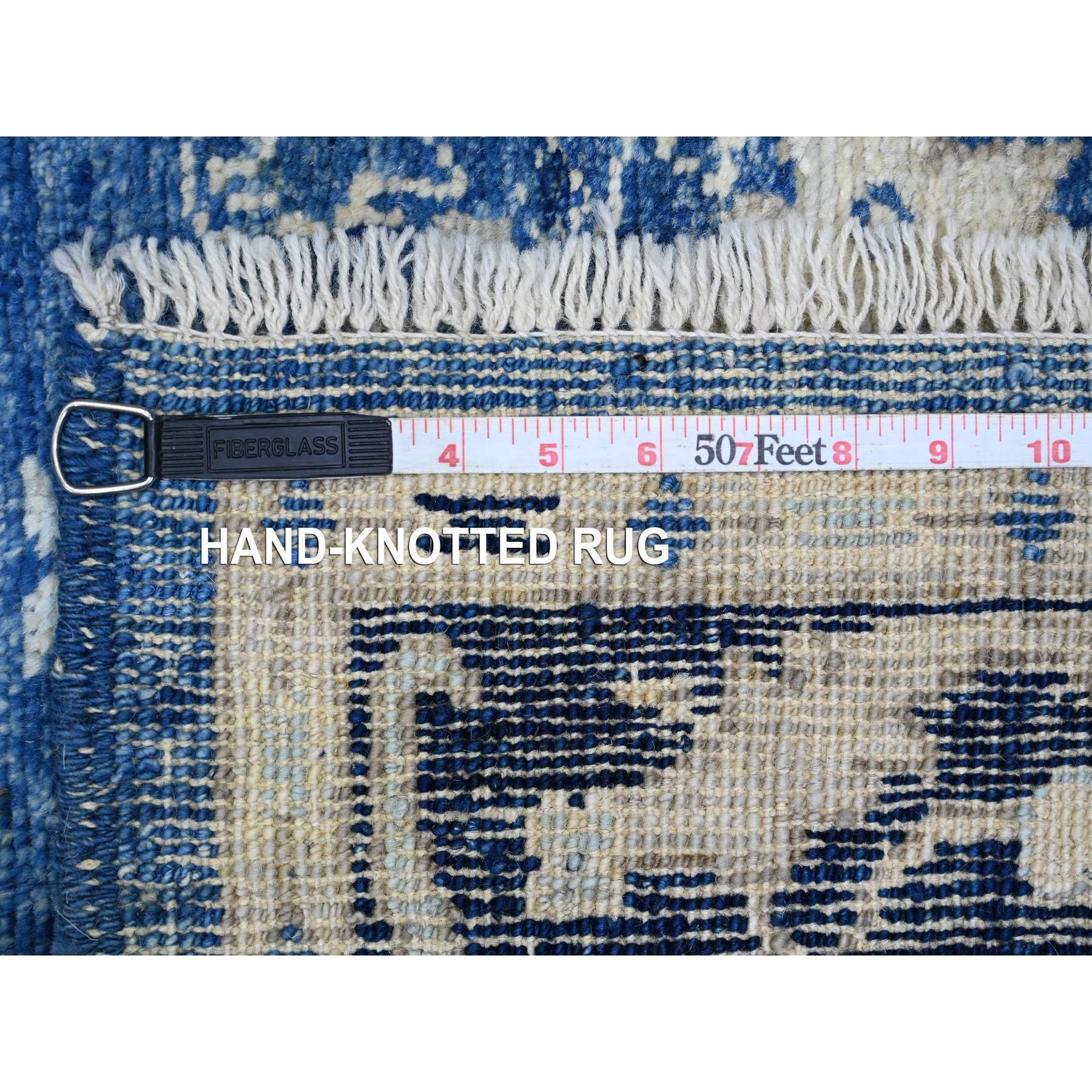 4'x15'7" Imperial Blue, Hand Knotted, Afghan Angora Oushak with All Over Leaf Design, Vegetable Dyes, 100% Wool, Wide Runner, Oriental Rug Sh20071