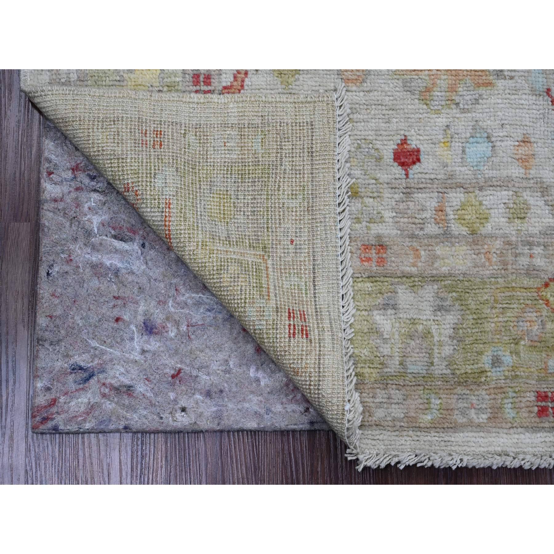 4'1"x6' Oyster Gray, Afghan Angora Oushak with All Over Leaf Design, Vegetable Dyes, Hand Knotted, 100% Wool, Oriental Rug Sh20072