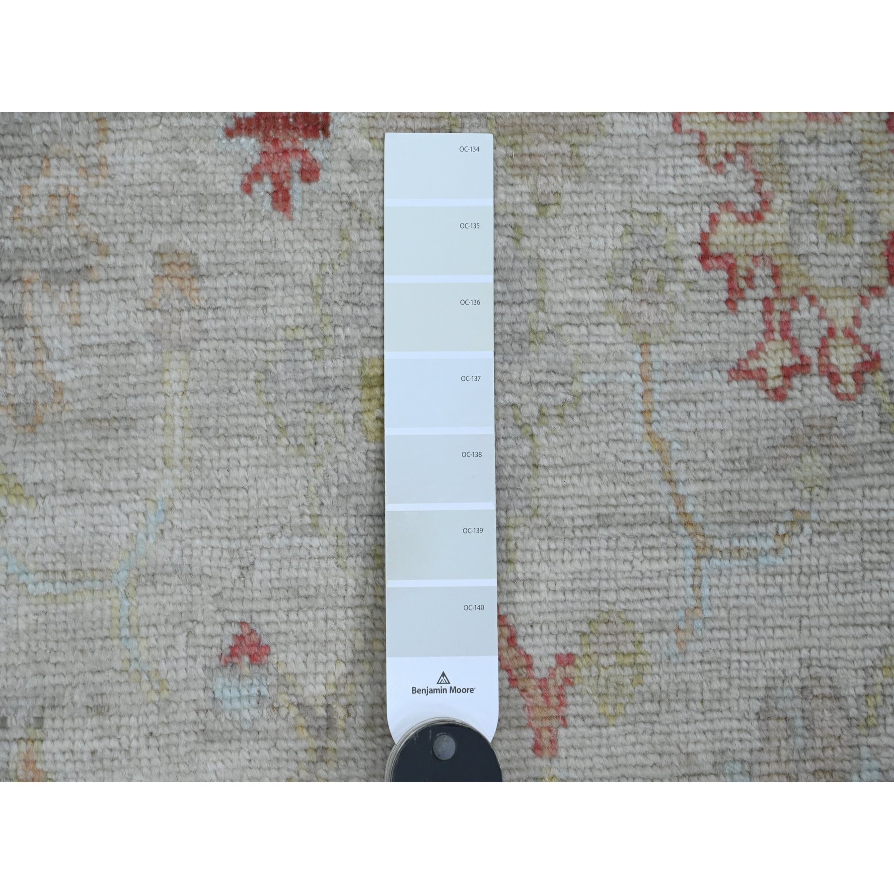 4'1"x6' Oyster Gray, Afghan Angora Oushak with All Over Leaf Design, Vegetable Dyes, Hand Knotted, 100% Wool, Oriental Rug Sh20072