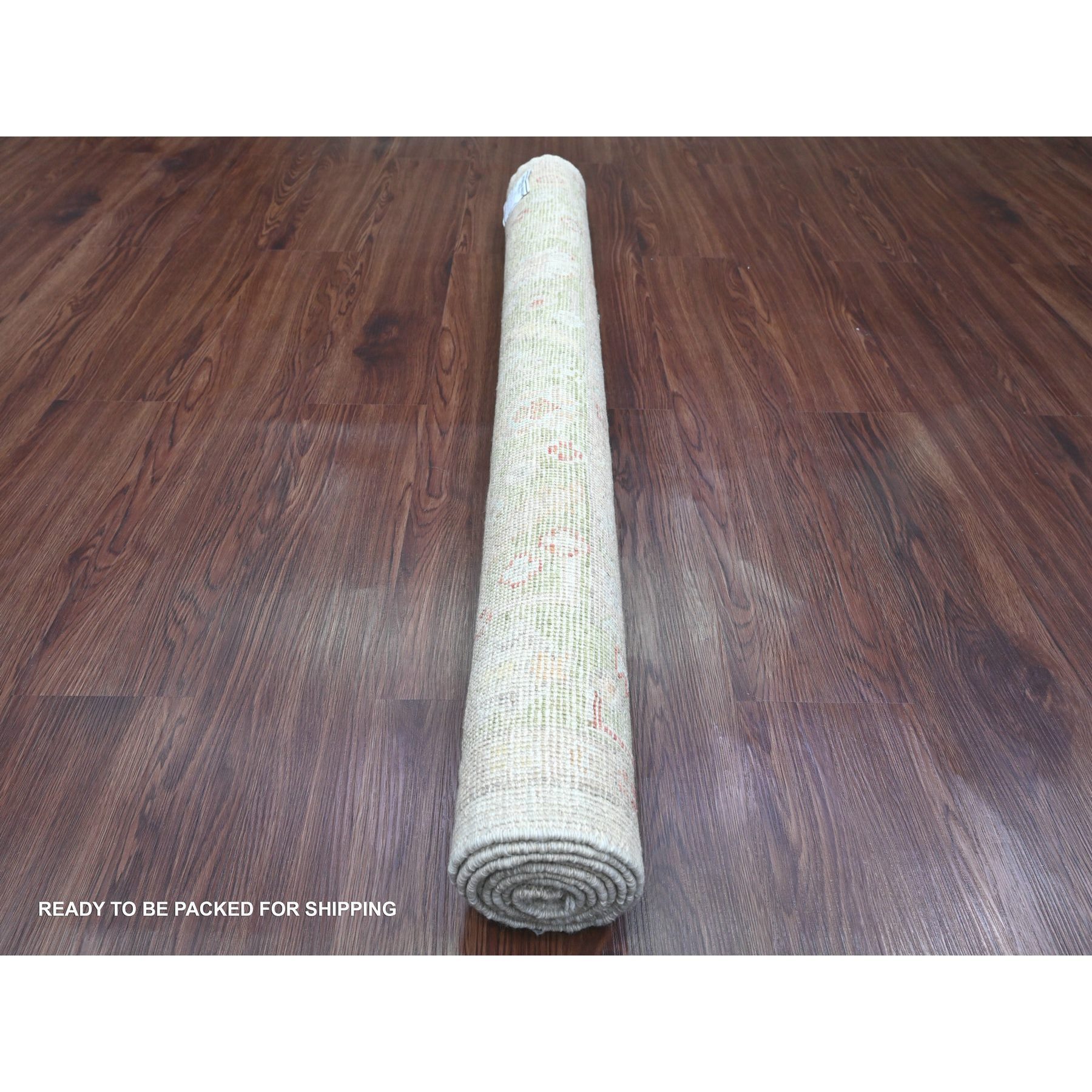 4'1"x6' Oyster Gray, Afghan Angora Oushak with All Over Leaf Design, Vegetable Dyes, Hand Knotted, 100% Wool, Oriental Rug Sh20072