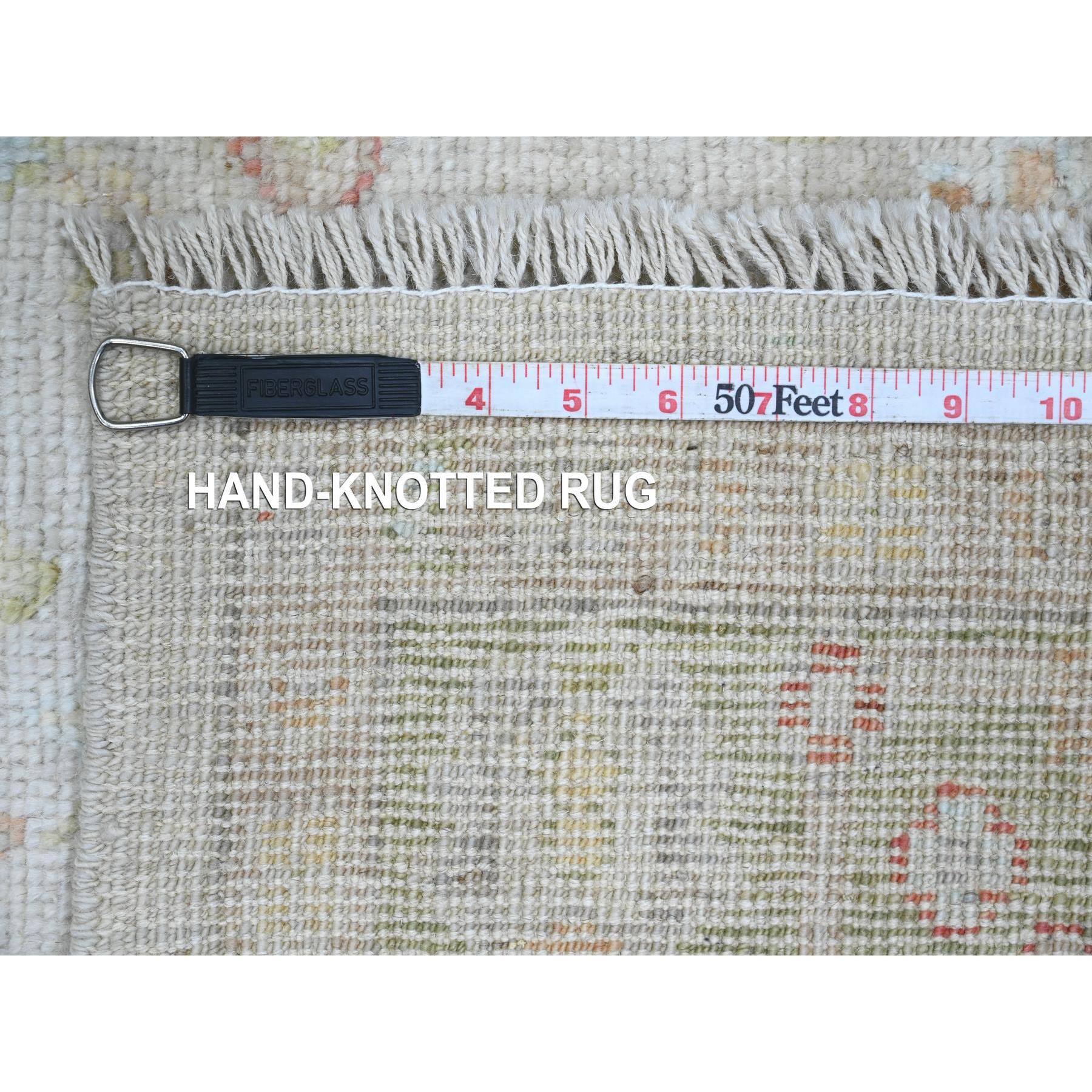 4'1"x6' Oyster Gray, Afghan Angora Oushak with All Over Leaf Design, Vegetable Dyes, Hand Knotted, 100% Wool, Oriental Rug Sh20072