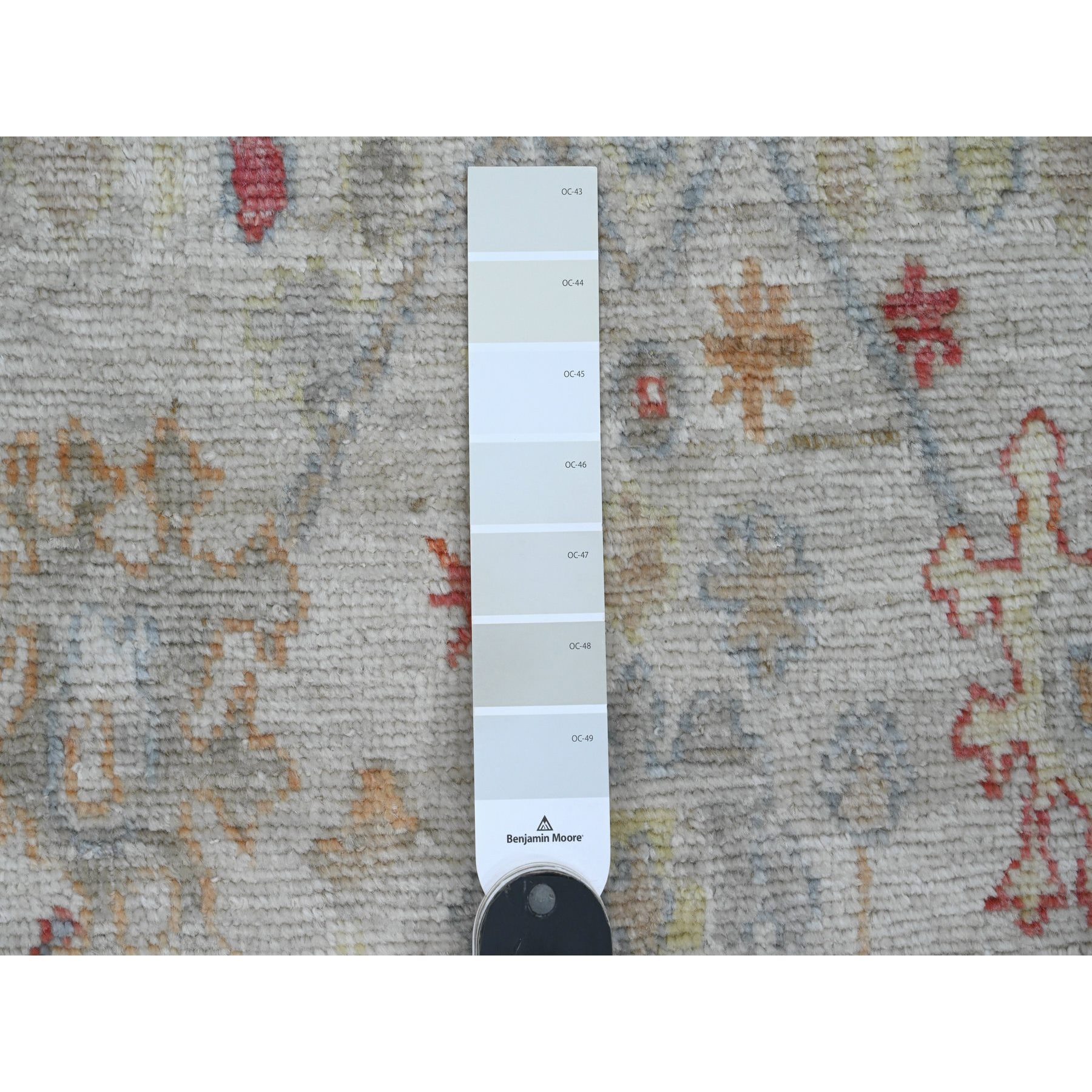 3'10"x12'3" Pearl White, Afghan Angora Oushak with Colorful Leaf Design, Hand Knotted, Veggie Dyes, 100% Wool, Runner, Oriental Rug Sh20074