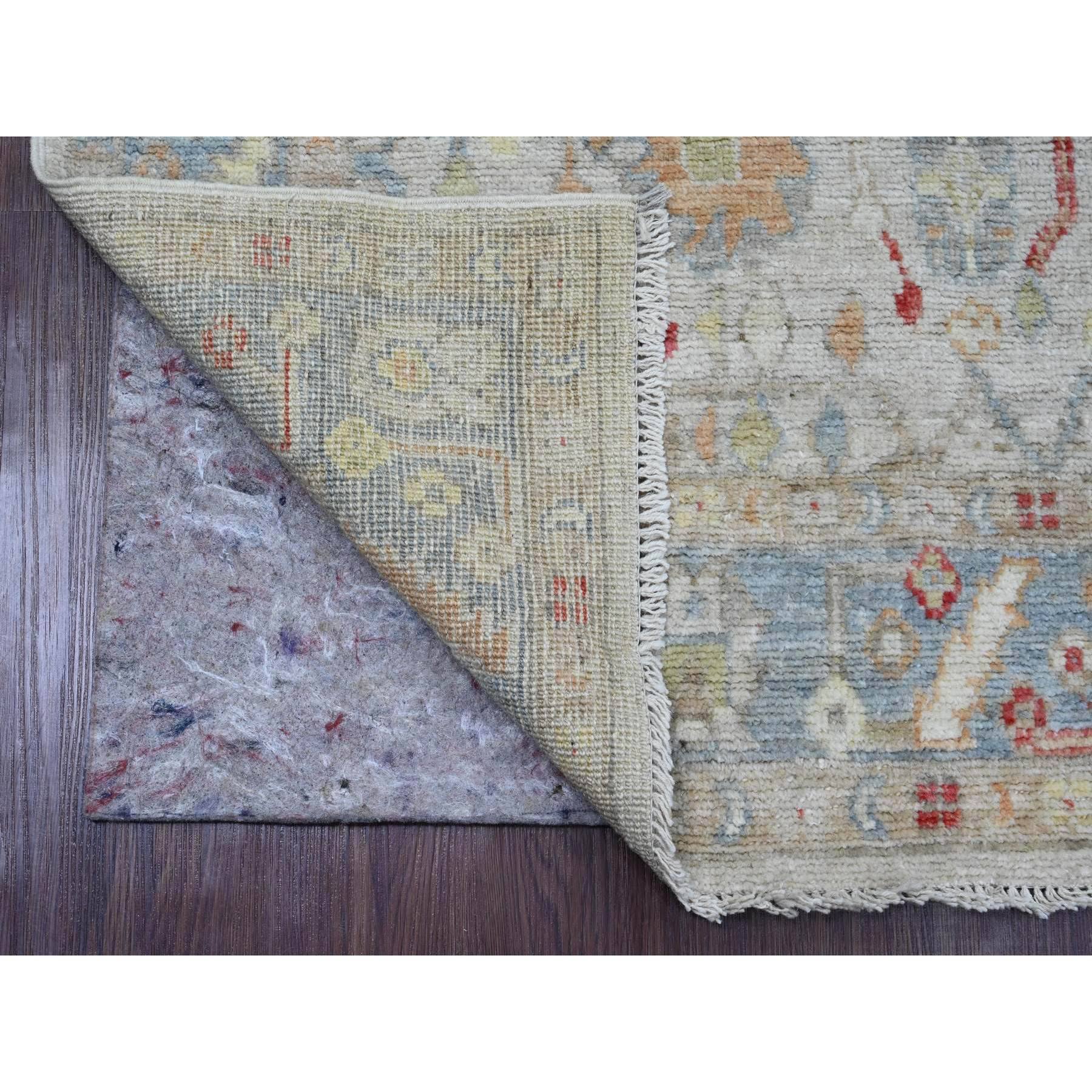 4'x12'3' Cotton White, Afghan Angora Oushak with All Over Leaf Design, Veggie Dyes, Hand Knotted, 100% Wool, Wide Runner, Oriental Rug Sh20077