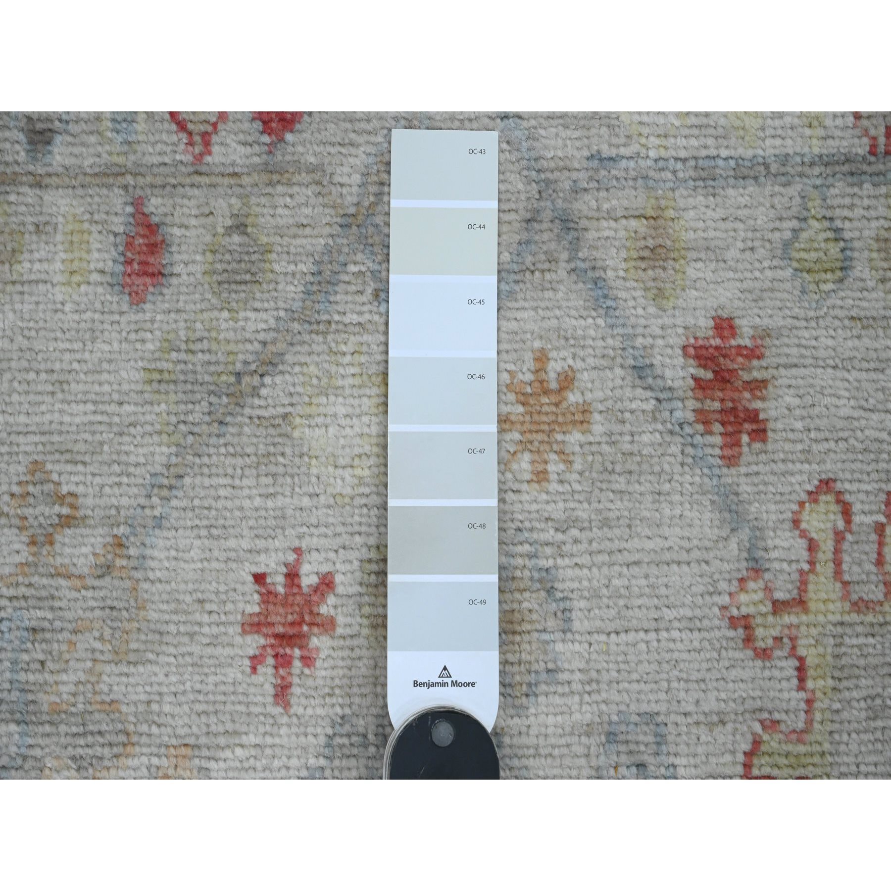 4'x12'3' Cotton White, Afghan Angora Oushak with All Over Leaf Design, Veggie Dyes, Hand Knotted, 100% Wool, Wide Runner, Oriental Rug Sh20077