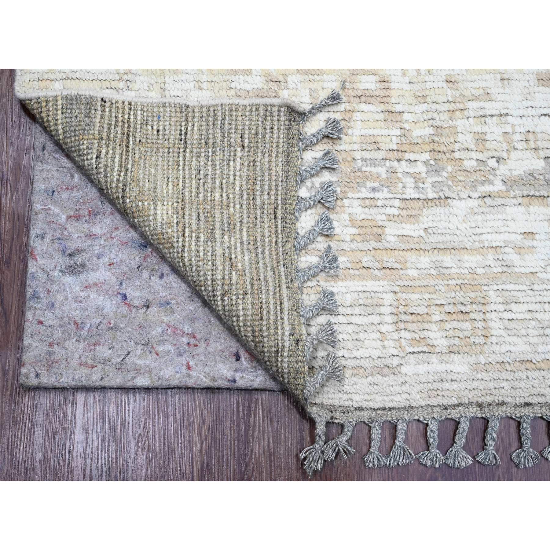 9'1"x12'5" Dark Vanilla Brown, Moroccan Weave with Erased and Broken Pattern, Abrash, Hand Knotted, Pure Wool, Oriental Rug Sh20079