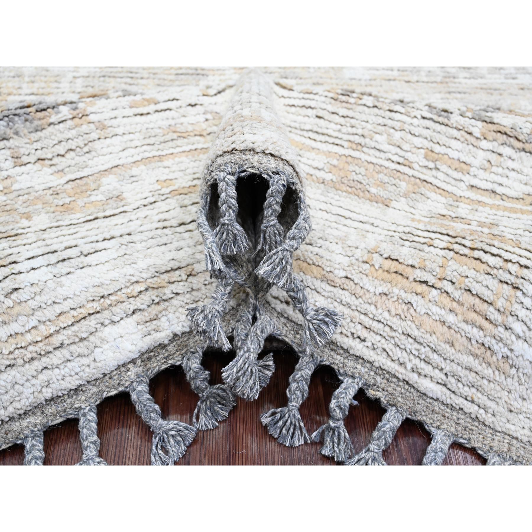 9'1"x12'5" Dark Vanilla Brown, Moroccan Weave with Erased and Broken Pattern, Abrash, Hand Knotted, Pure Wool, Oriental Rug Sh20079