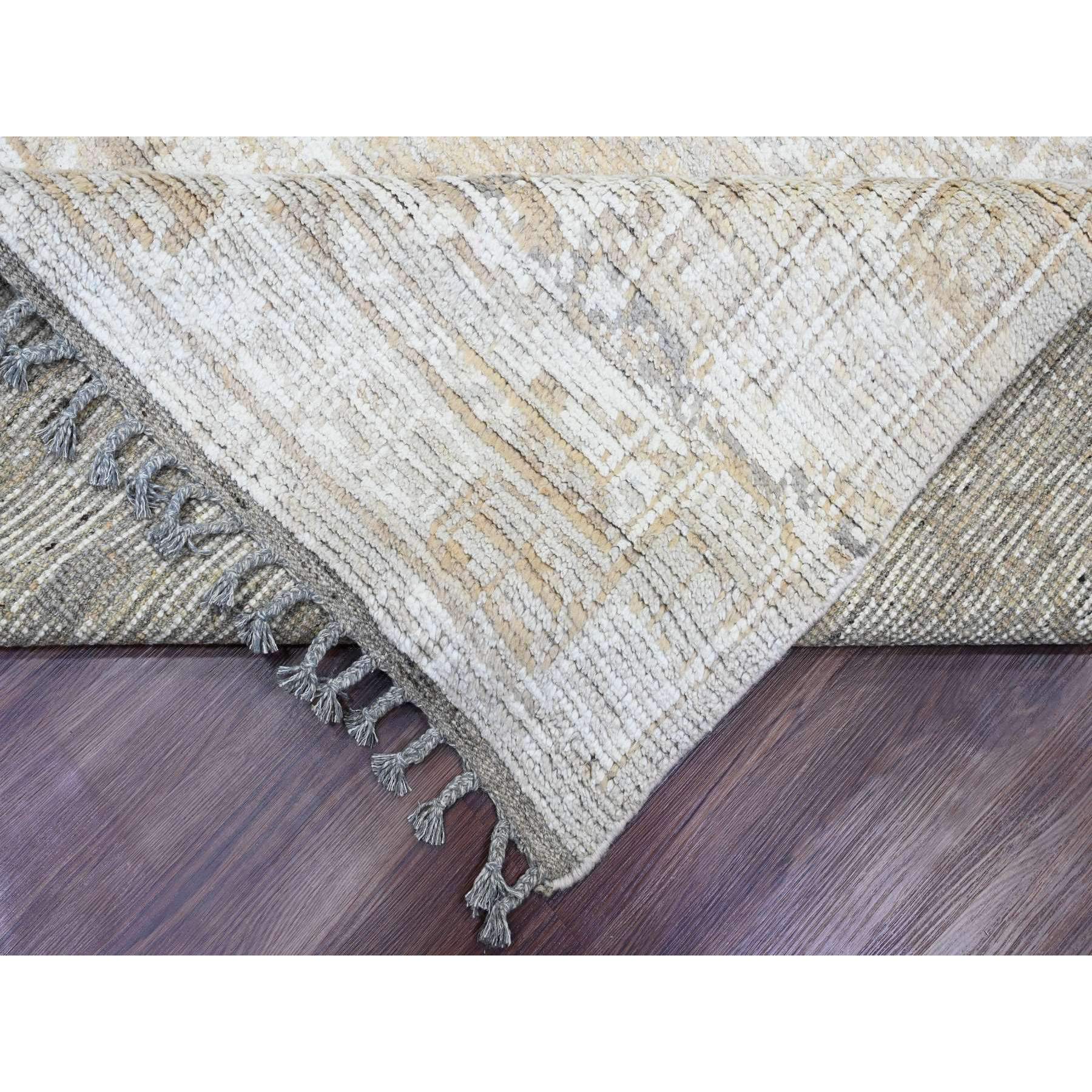 9'1"x12'5" Dark Vanilla Brown, Moroccan Weave with Erased and Broken Pattern, Abrash, Hand Knotted, Pure Wool, Oriental Rug Sh20079