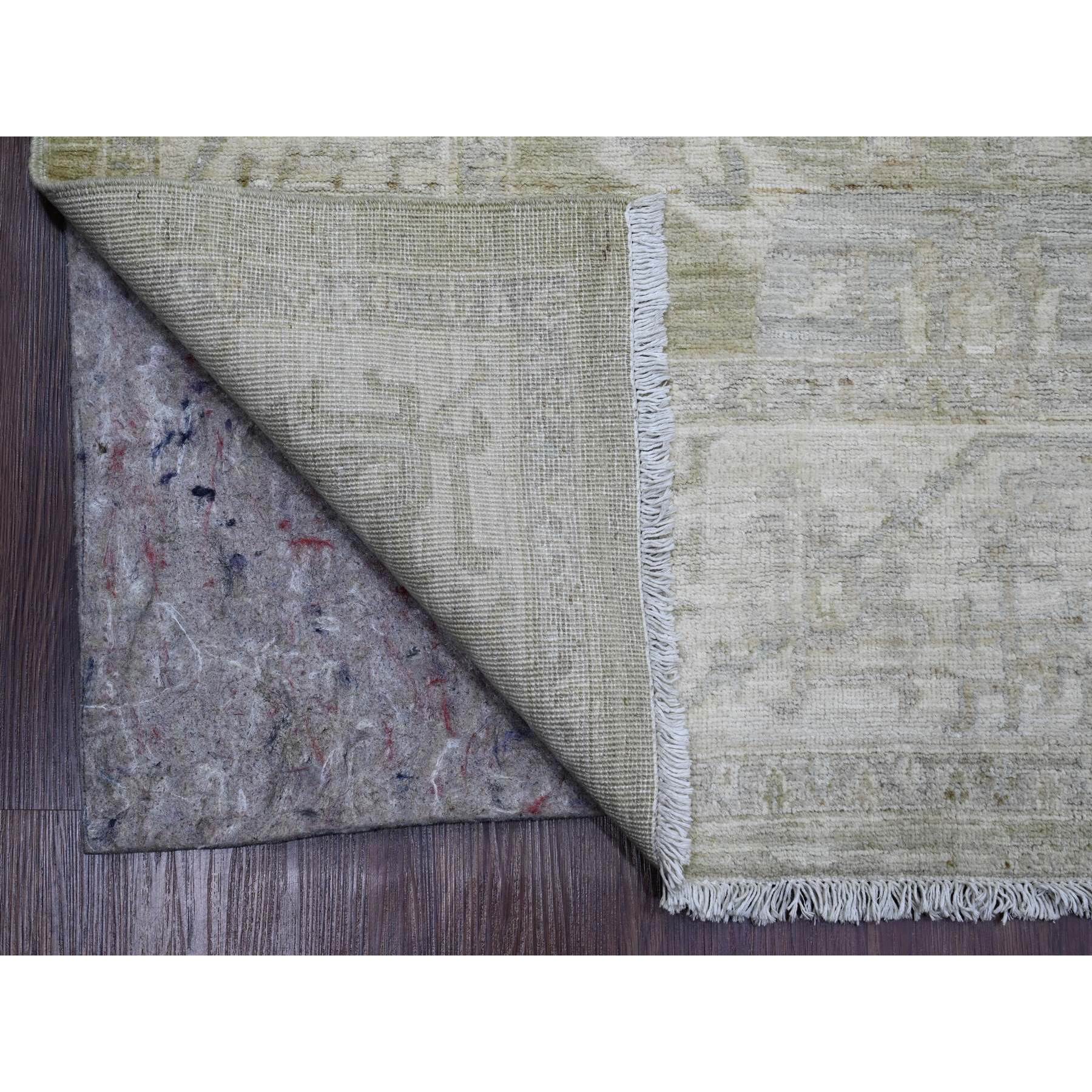 9'x11'9" Artichoke Green, Antiqued Peshawar with Ziegler Mahal Design, Vegetable Dyes, Hand Knotted, 100% Wool, Oriental Rug Sh20082