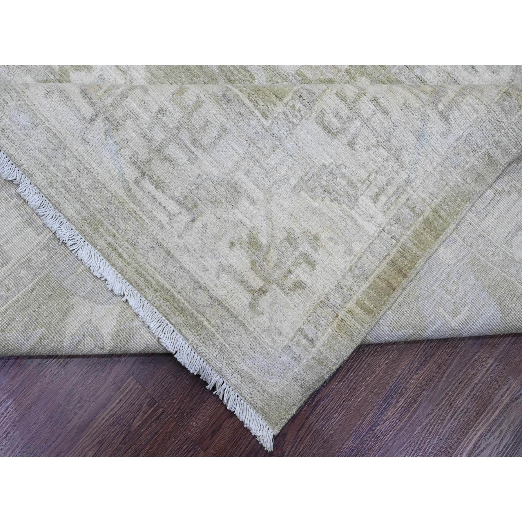 9'x11'9" Artichoke Green, Antiqued Peshawar with Ziegler Mahal Design, Vegetable Dyes, Hand Knotted, 100% Wool, Oriental Rug Sh20082