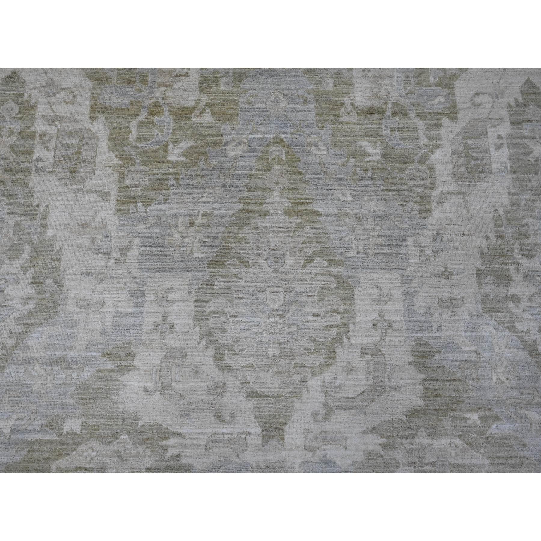 9'x11'9" Artichoke Green, Antiqued Peshawar with Ziegler Mahal Design, Vegetable Dyes, Hand Knotted, 100% Wool, Oriental Rug Sh20082