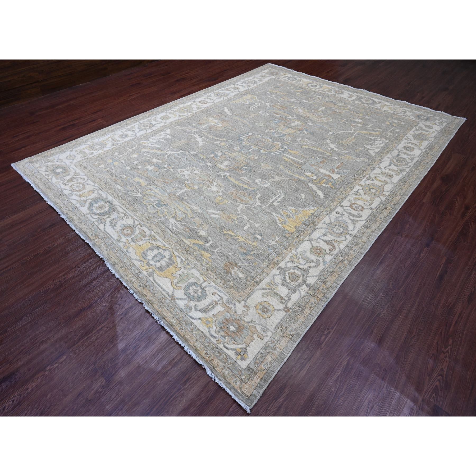 8'10"x11'8" Nevada Gray with Touches of Gold, Peshawar with All Over Heriz Design, Natural Dyes, Hand Knotted, Pure Wool, Oriental Rug Sh20083