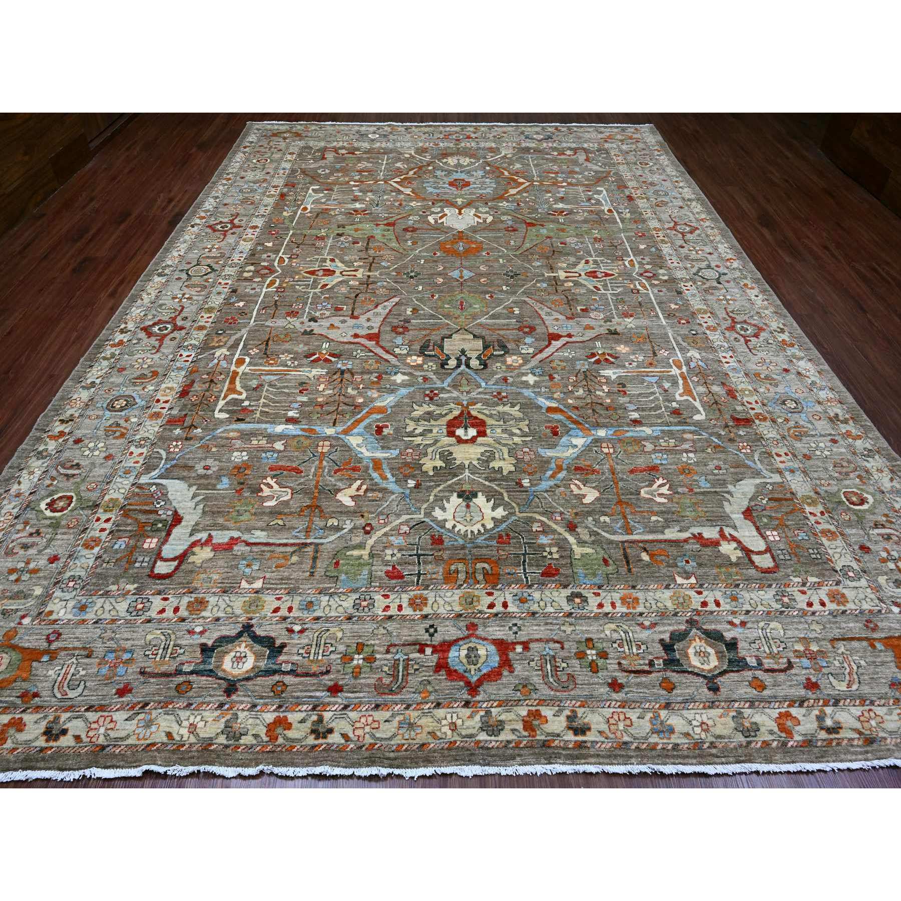 10'x13'10" Cedar Brown, Peshawar Aryana with Bijar Garus Design, Colorful Pattern, Hand Knotted, Vegetable Dyes, Densely Woven, 100% Wool, Oriental Rug Sh20084