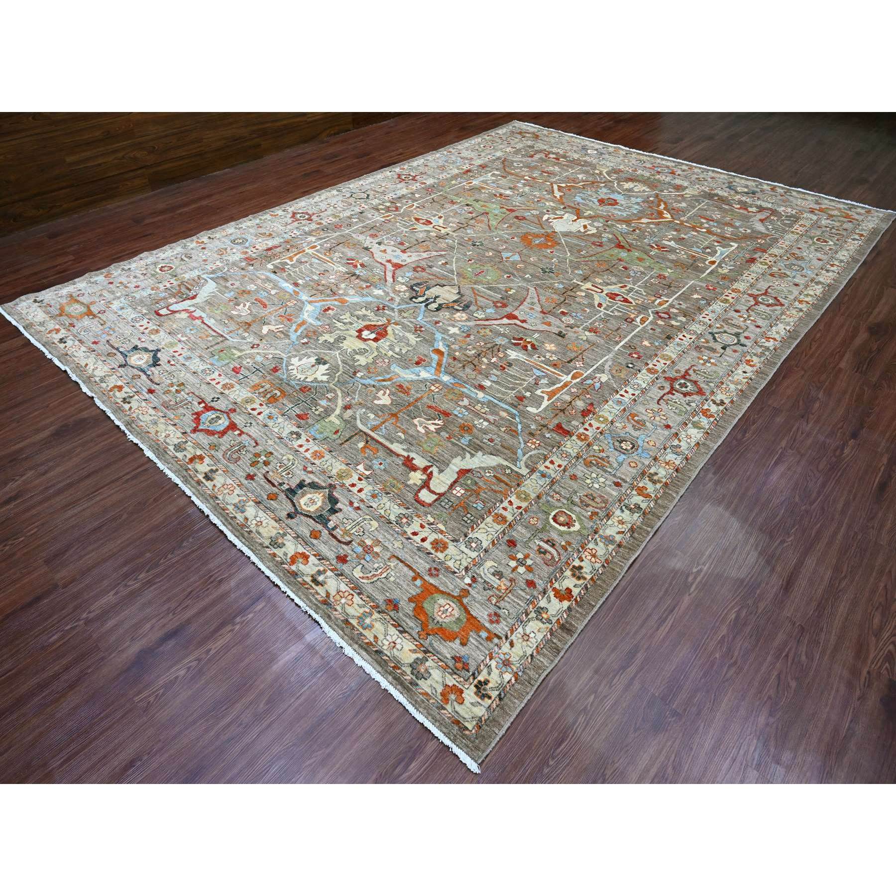 10'x13'10" Cedar Brown, Peshawar Aryana with Bijar Garus Design, Colorful Pattern, Hand Knotted, Vegetable Dyes, Densely Woven, 100% Wool, Oriental Rug Sh20084