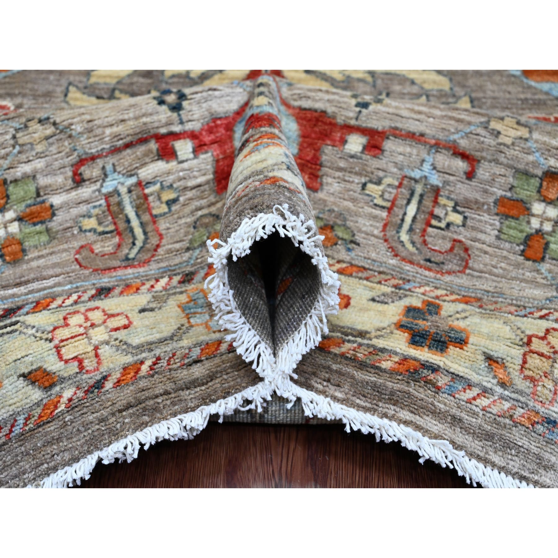 10'x13'10" Cedar Brown, Peshawar Aryana with Bijar Garus Design, Colorful Pattern, Hand Knotted, Vegetable Dyes, Densely Woven, 100% Wool, Oriental Rug Sh20084