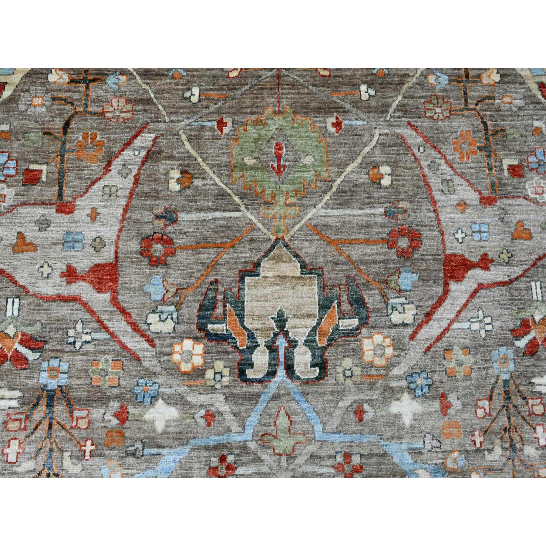 10'x13'10" Cedar Brown, Peshawar Aryana with Bijar Garus Design, Colorful Pattern, Hand Knotted, Vegetable Dyes, Densely Woven, 100% Wool, Oriental Rug Sh20084